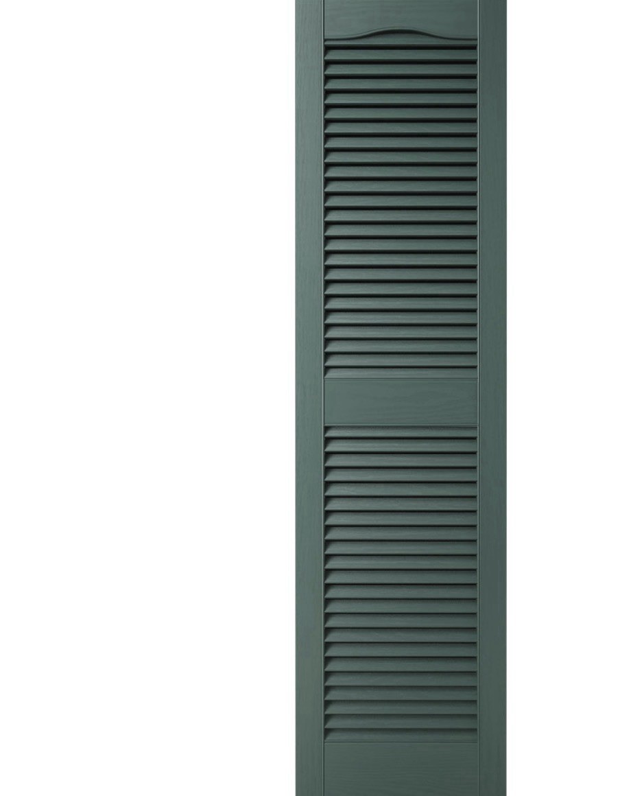 14.5 x 52 in , Standard Cathedral Top Center Mullion, Open Louver Shutters GREEN