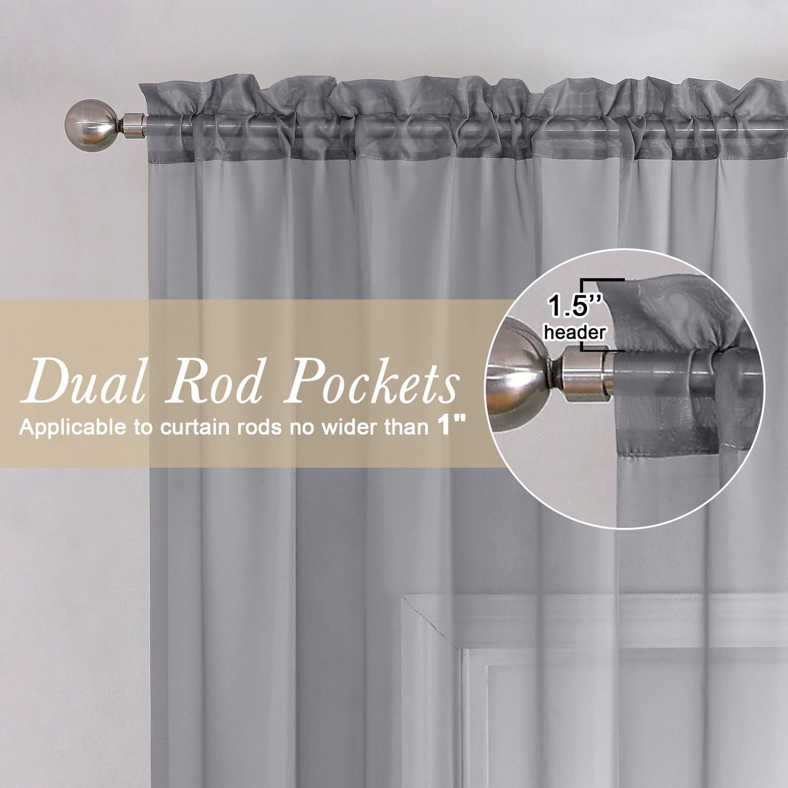 Charcoal Grey Sheer Curtains 84 Inches Long 2 Panels, Voile Airy Light Filter…