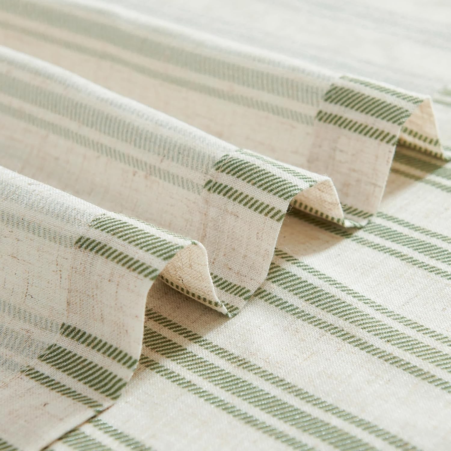 Striped Linen Kitchen Curtains 24 Inch Cafe Tier Curtains Balanced Stripe