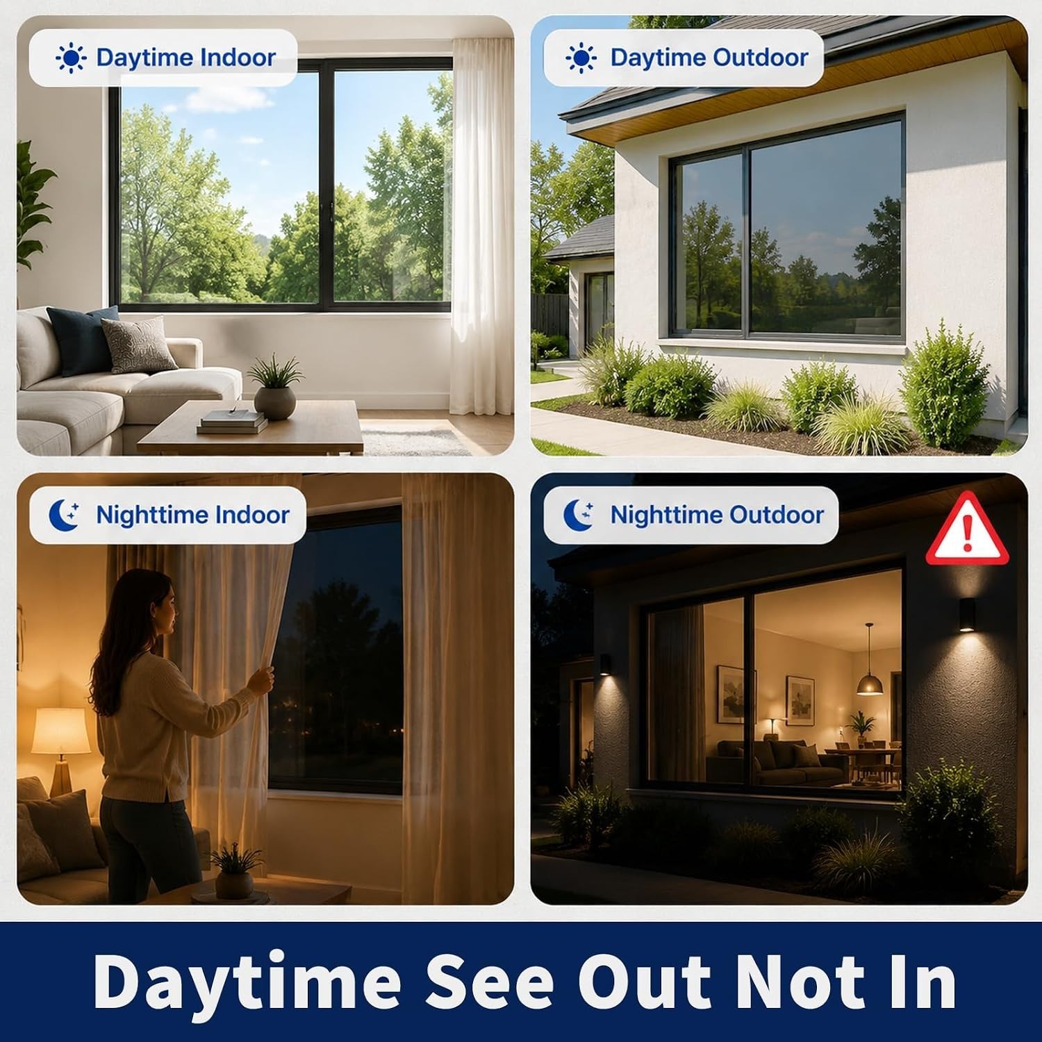 Black Silver Daytime Privacy Window Film 17.5×6.5Ft Heat UV Blocking Static C…