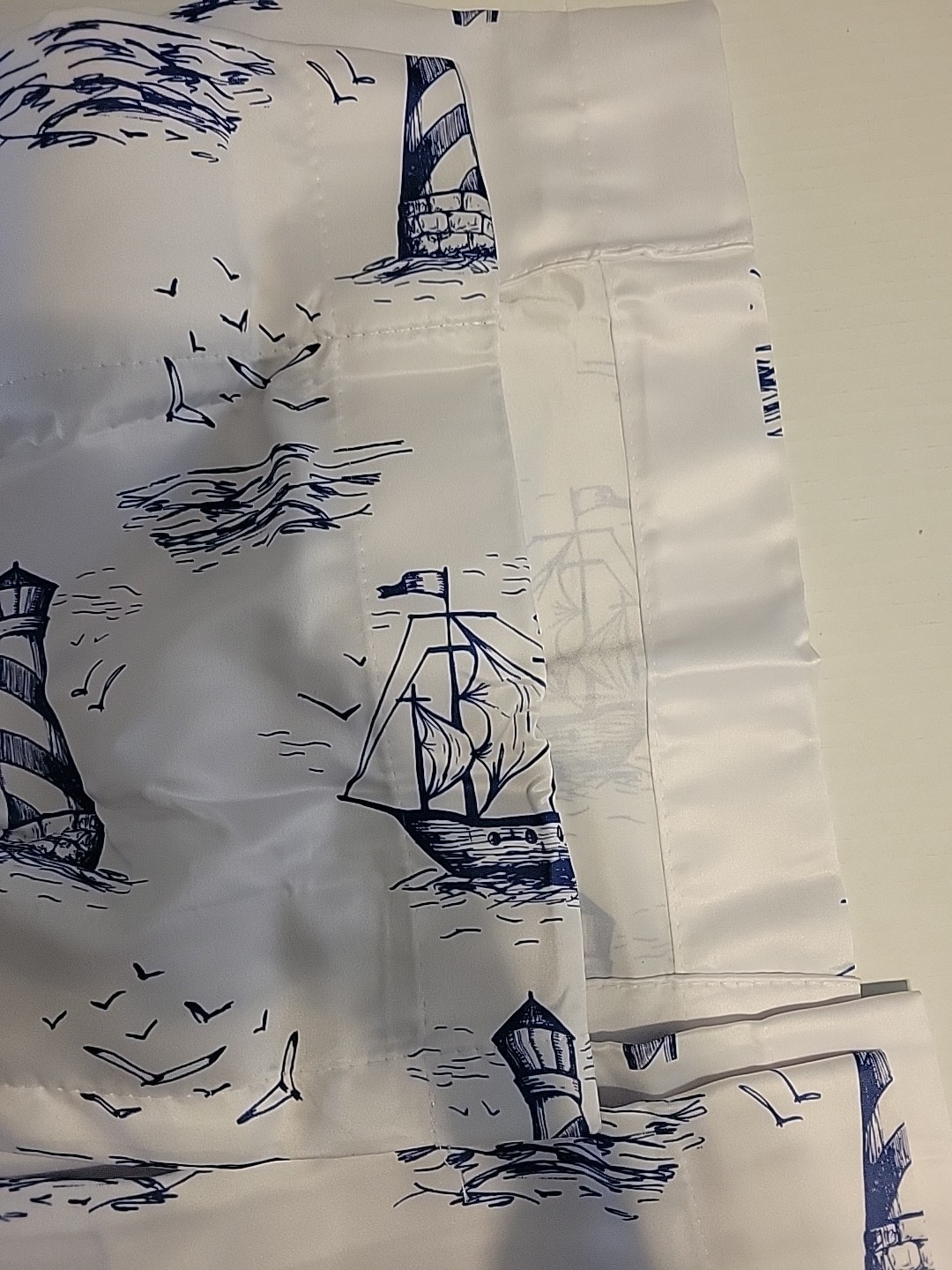 Curtain Valance Lighthouse Seaside Beach Nautical Navy Blue White 12×54″ x2 New