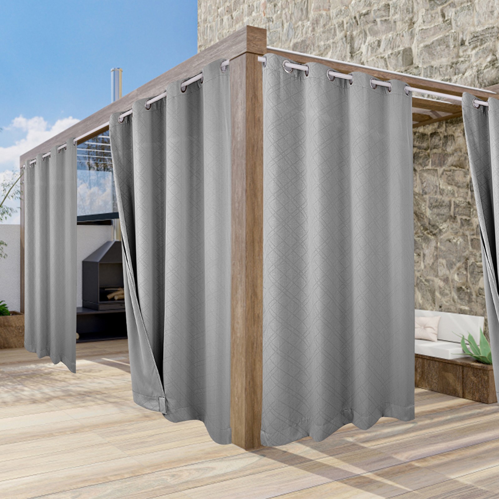 Outdoor Curtain Panels for Patio Windproof Porch Curtains with Eyelets, Embossed