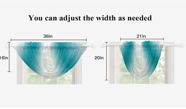 Turquoise Waterfall Sheer Valance Curtains Ombre Window Drapery 3Panels 98×120cm