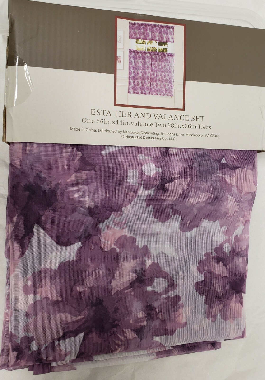 3pc Curtains Set: 2 Tiers (28″)& Valance (56″x14″) PURPLE FLOWERS, Nant