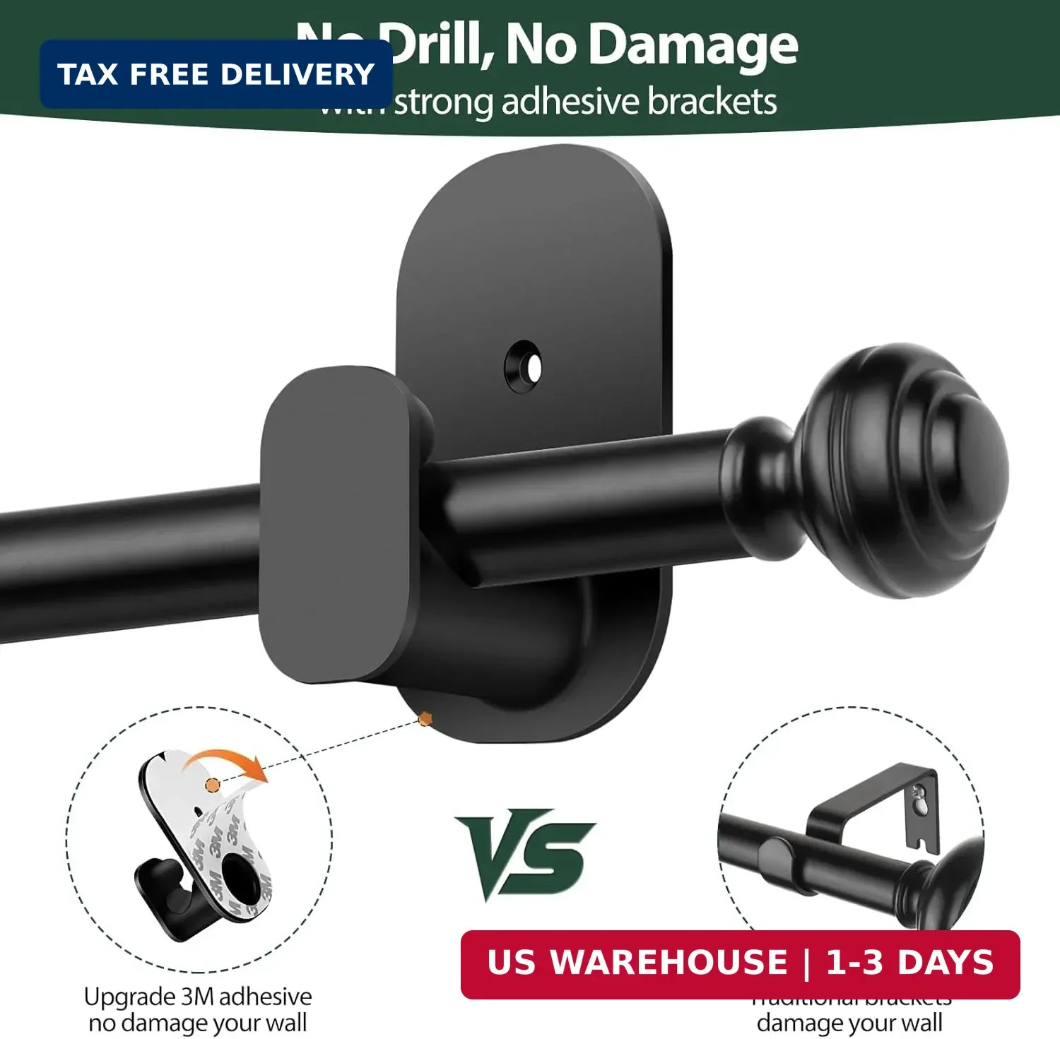 KAMANINA No Drill Curtain Rods for Windows 32 to 58 Inches, 5/8 Inch Renter Frie
