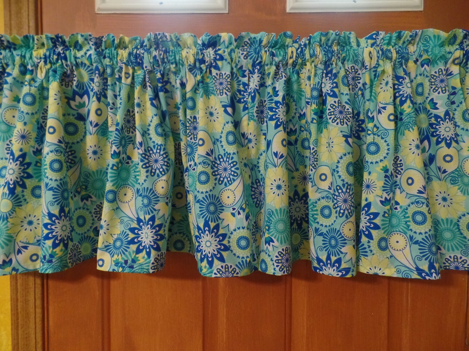 Contemporary Round, Fancy Flowers, Paisley, Aqua Blue, Handmade Window VALANCES