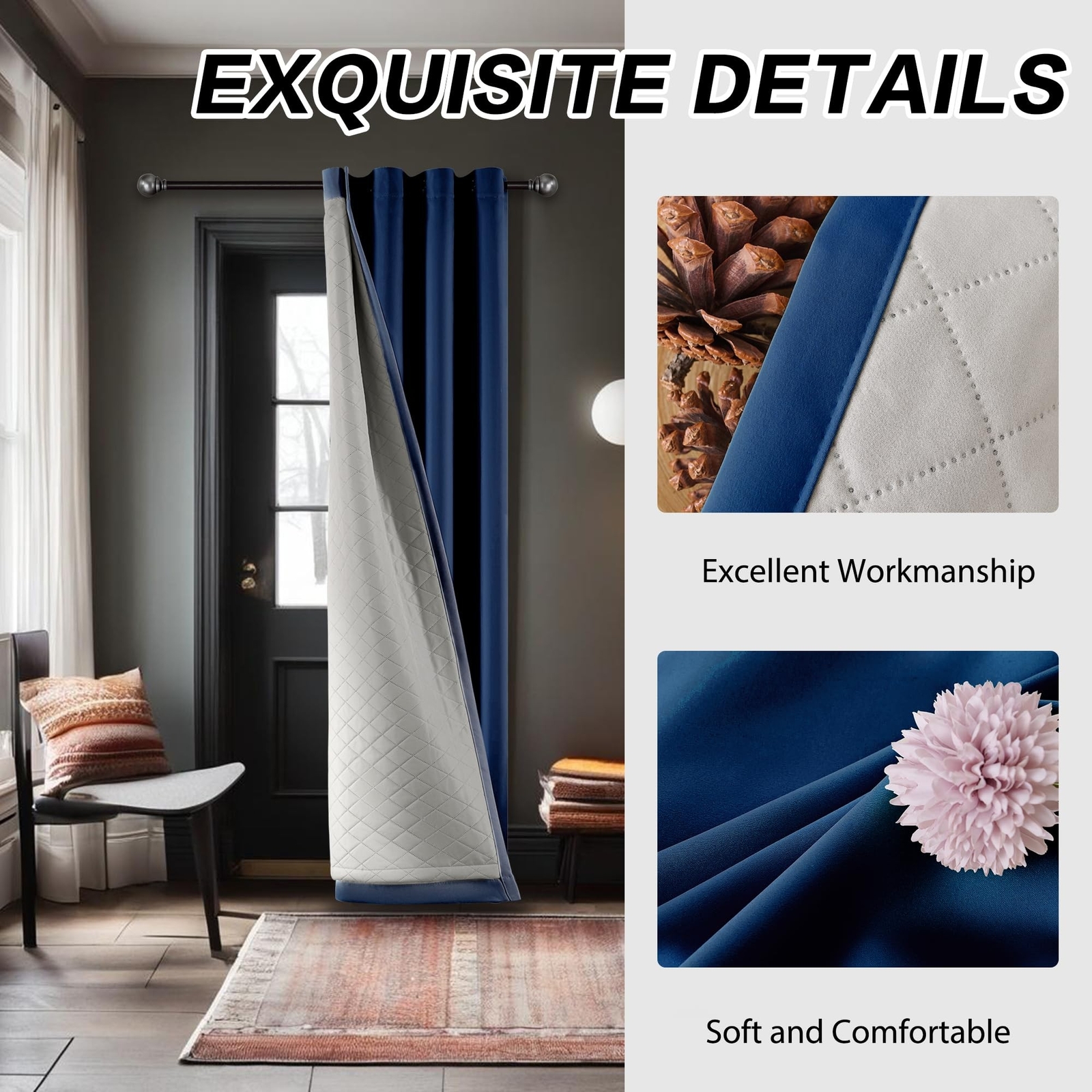 3 Thick Layers Heavy Curtains Thermal Insulated Soundproof Curtains for Bedro…