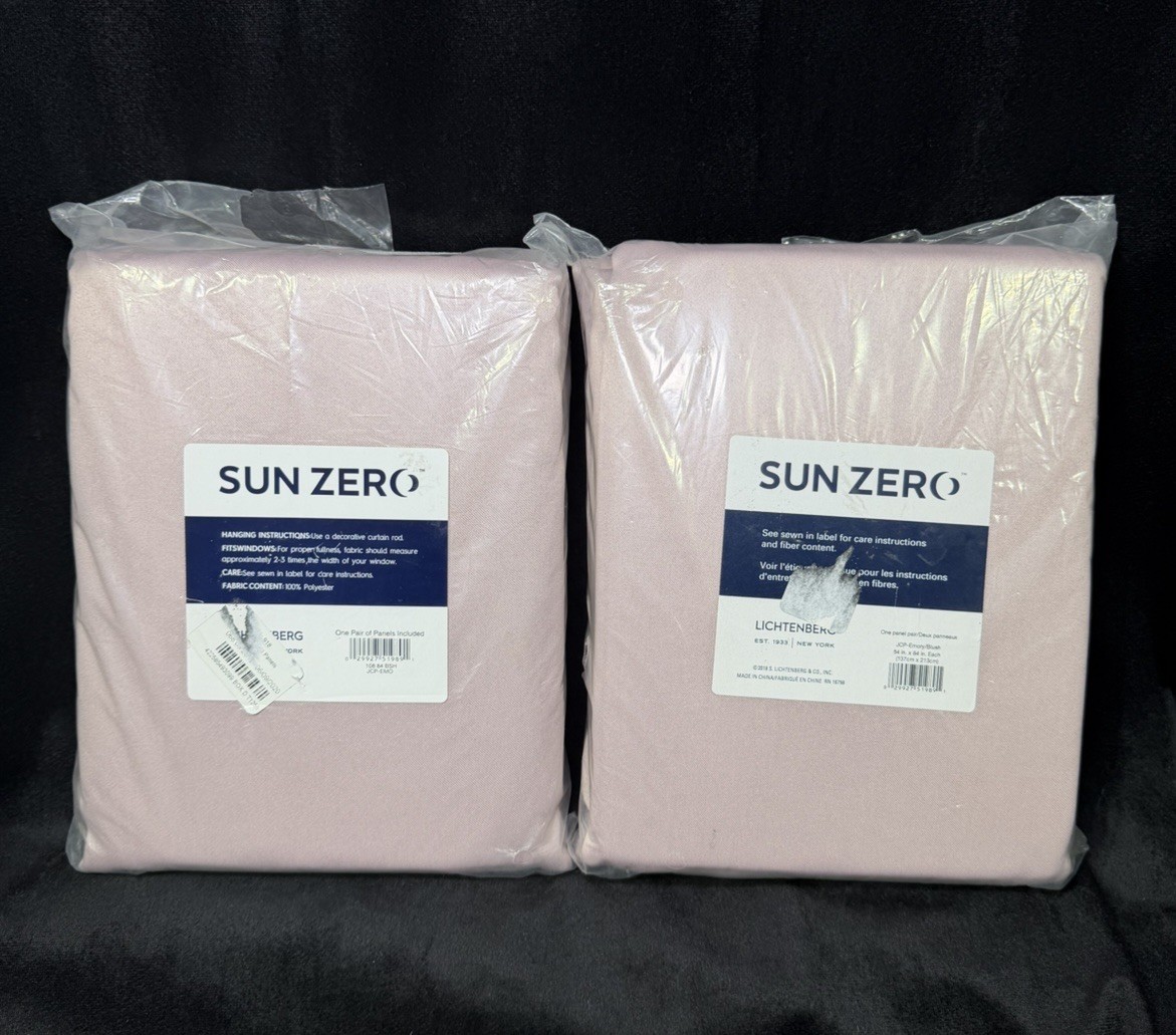 Sun Zero Blush Pink Curtain Panels 54×84 Set of 2 New Light Filtering