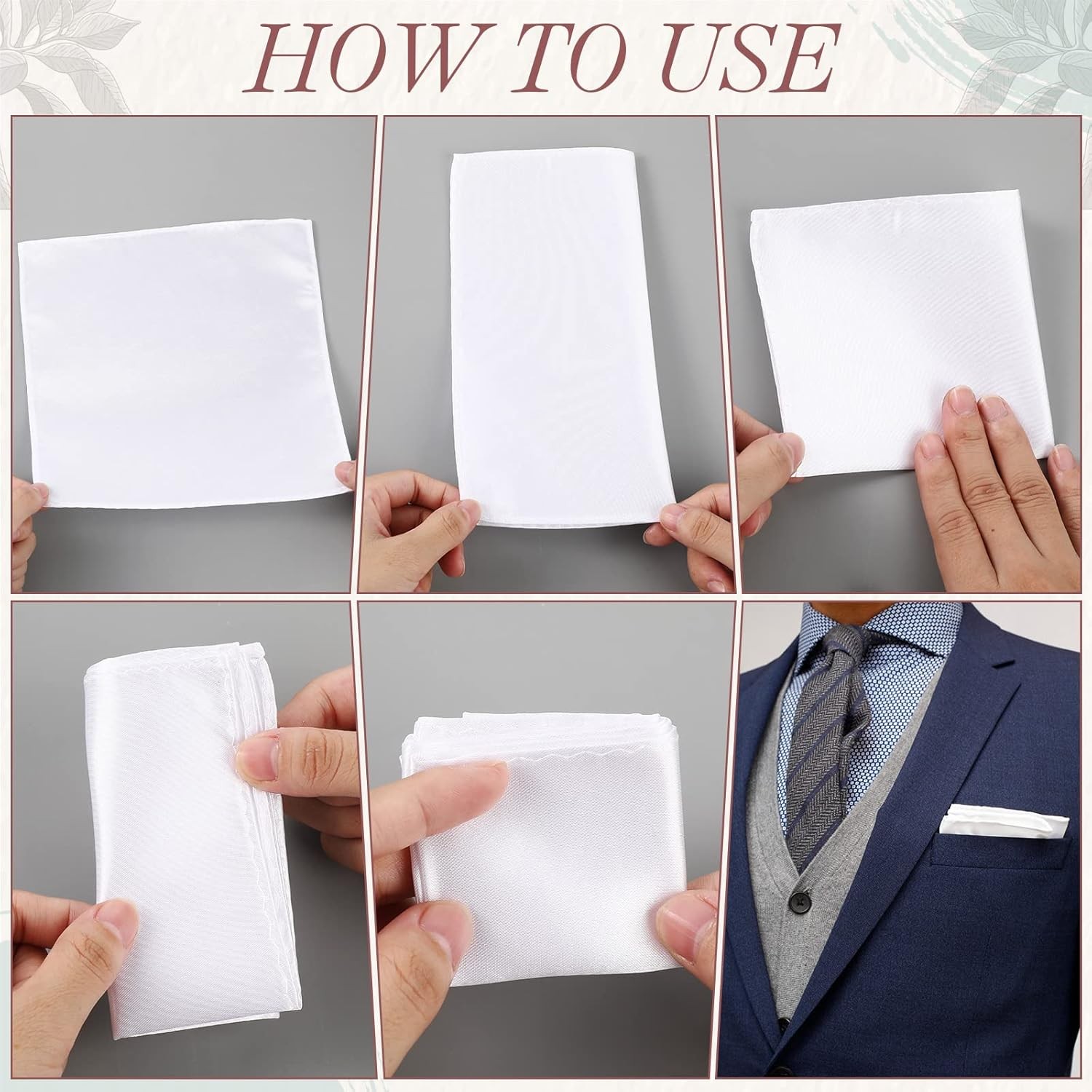 Tarpop 10 Pcs Pocket Squares for Men Suit Handkerchief White
