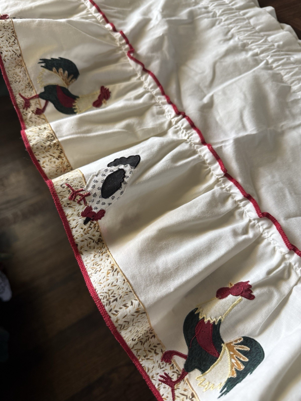 Farmhouse Style Vintage Curtain Valance Rooster Chicken Embroidered Cottage