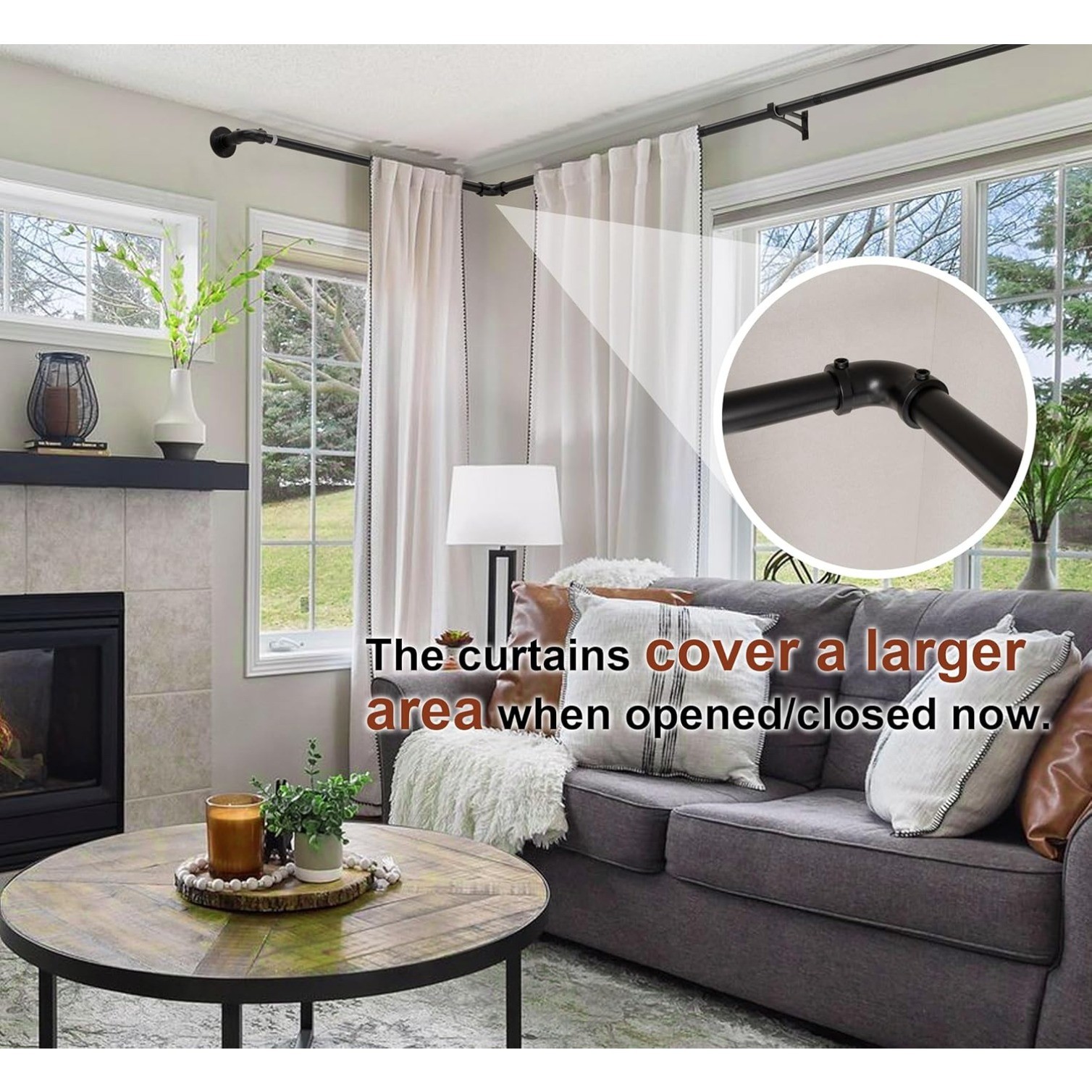 Curtain Rods for Windows 66 to 144, Blackout Adjustable Curtain Rod,1” Indoor