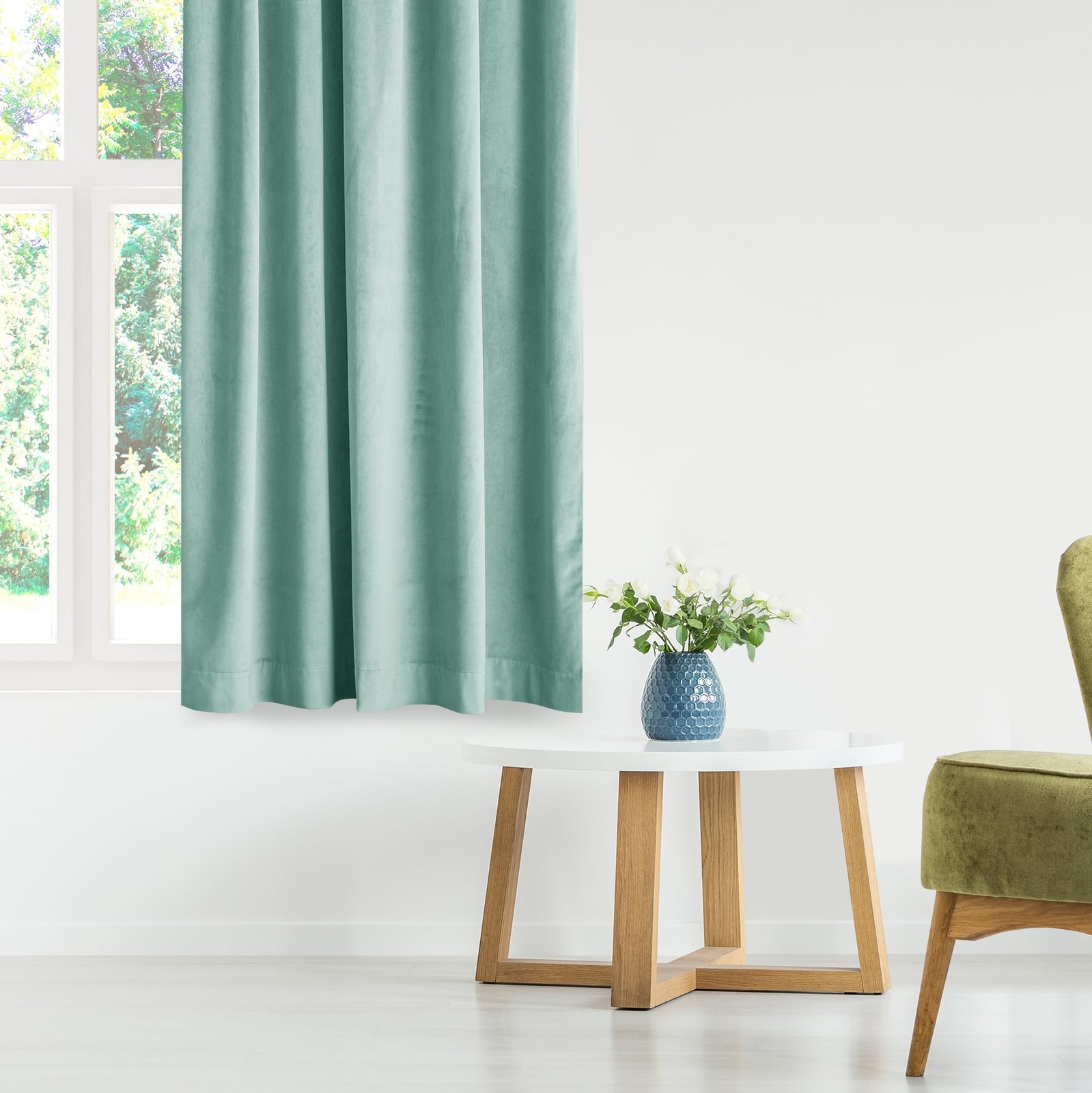Restilo Set Curtain H 270 x W 140 cm with Tie Backs 54 x 10 cm Velvet Effect M…