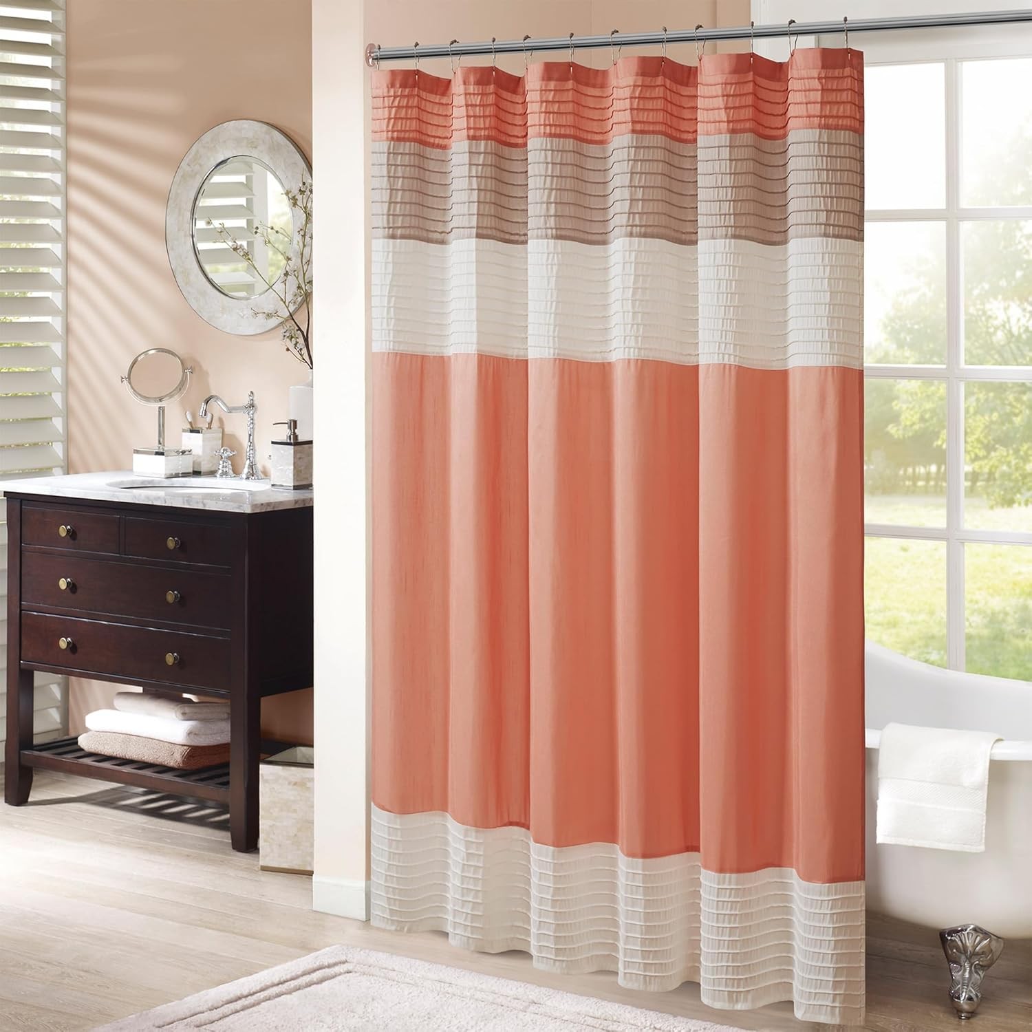 Madison Park Amherst Bathroom Shower Modern/Contemporary Pieced Curtain Faux