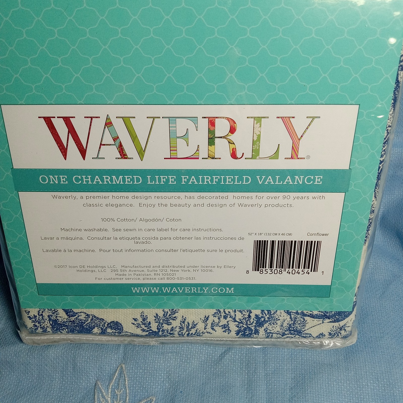NIP *Waverly* One Charmed Life FAIRFIELD Valance 52″ X 18″ BLUE & WHITE TOILE