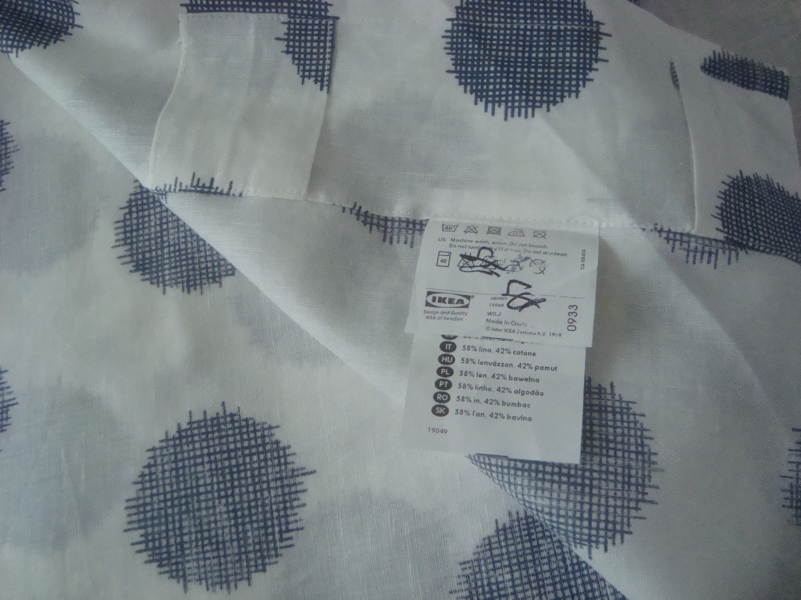 IKEA HENNY Pair of Curtains Panels White Blue Dotted Cotton Linen Blend 57 x 98″