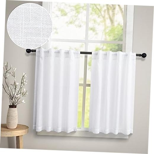 Kitchen Window Curtains Over Sink 36 Inch Length 30″W x 36″L (Pack of 2) White