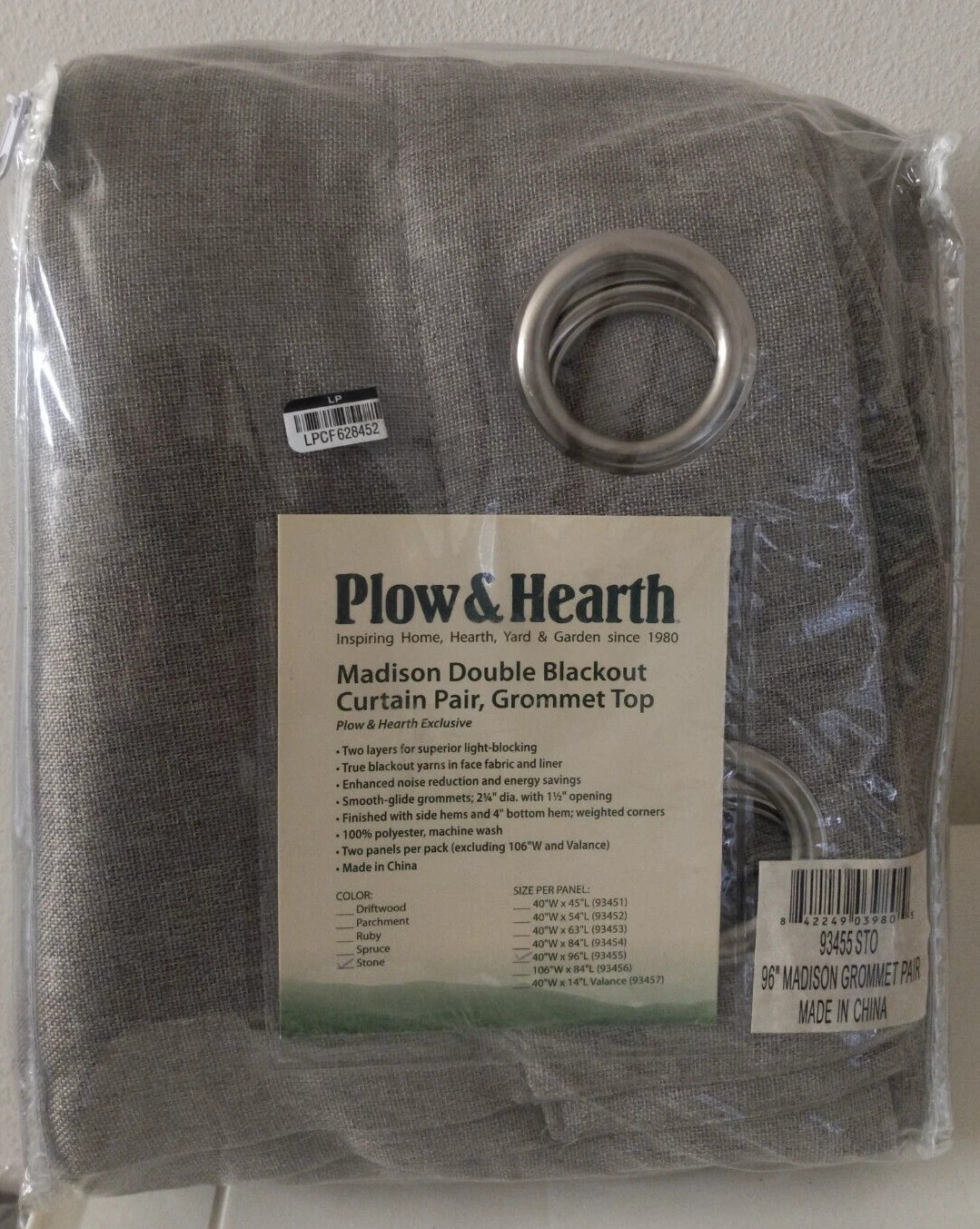 Madison Double-Blackout Grommet Curtain Pair, 40″W x 96″L per panel Stone Grey