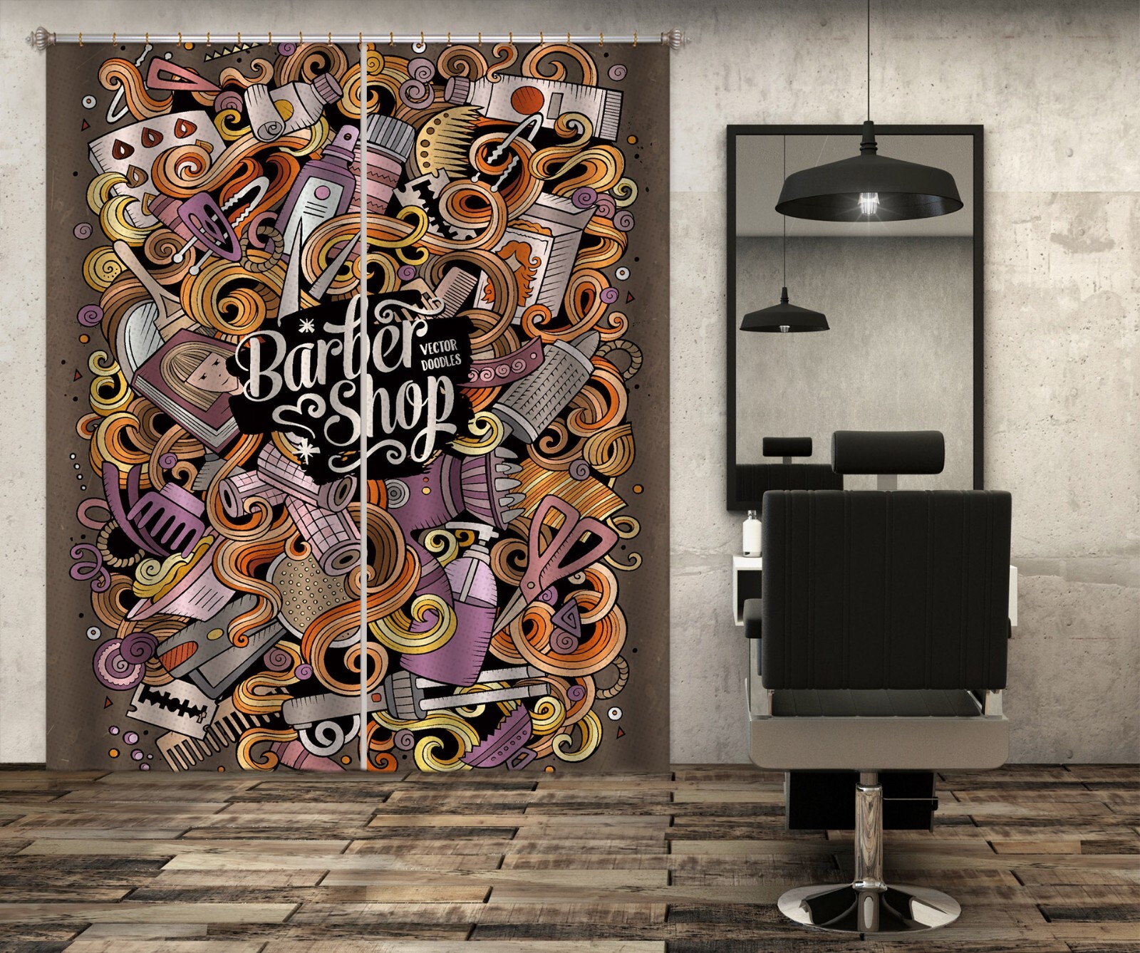 3D Graffiti Art A4087 Barber Shop Photo Curtain Window Blockout Fabric Amy 2023