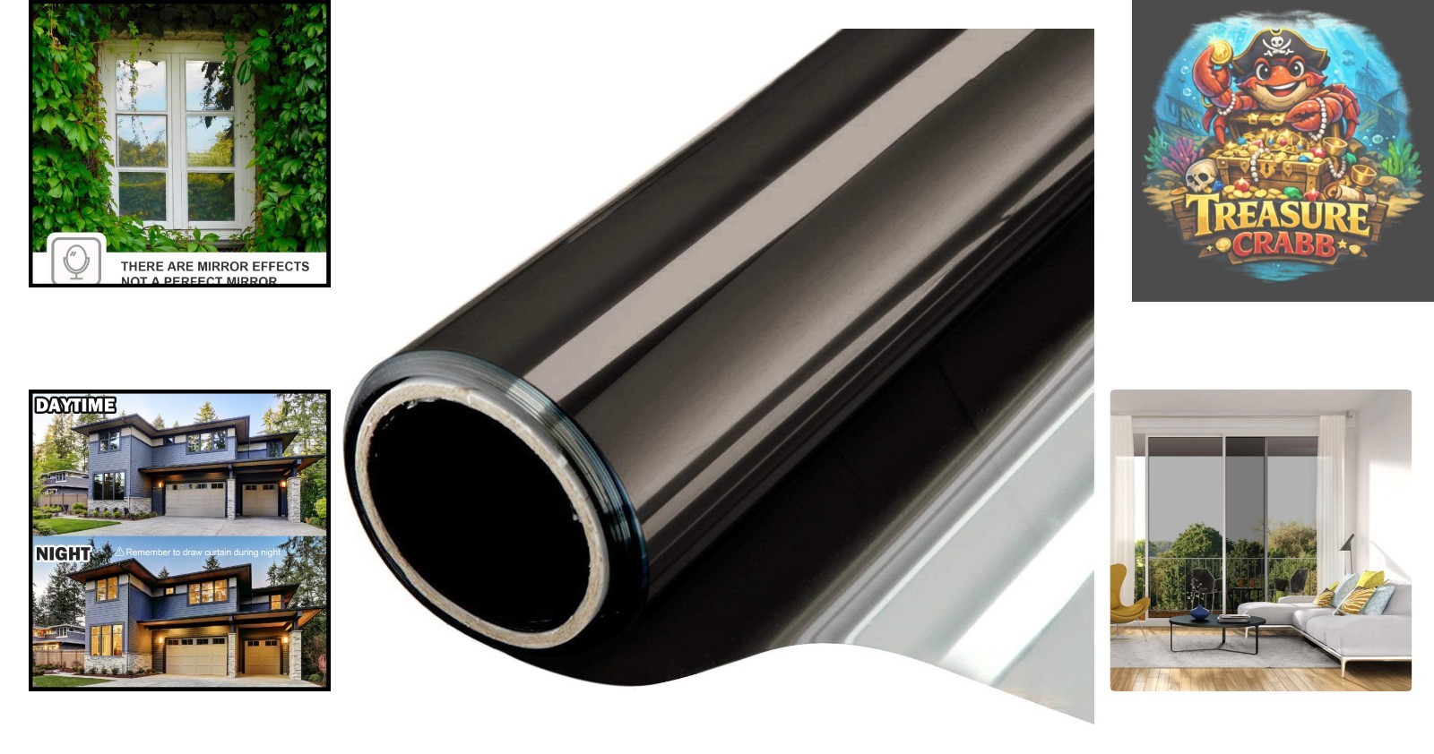 Black Silver Window Film – Static Cling Privacy Tint, 97% UV Protection 6 Mil