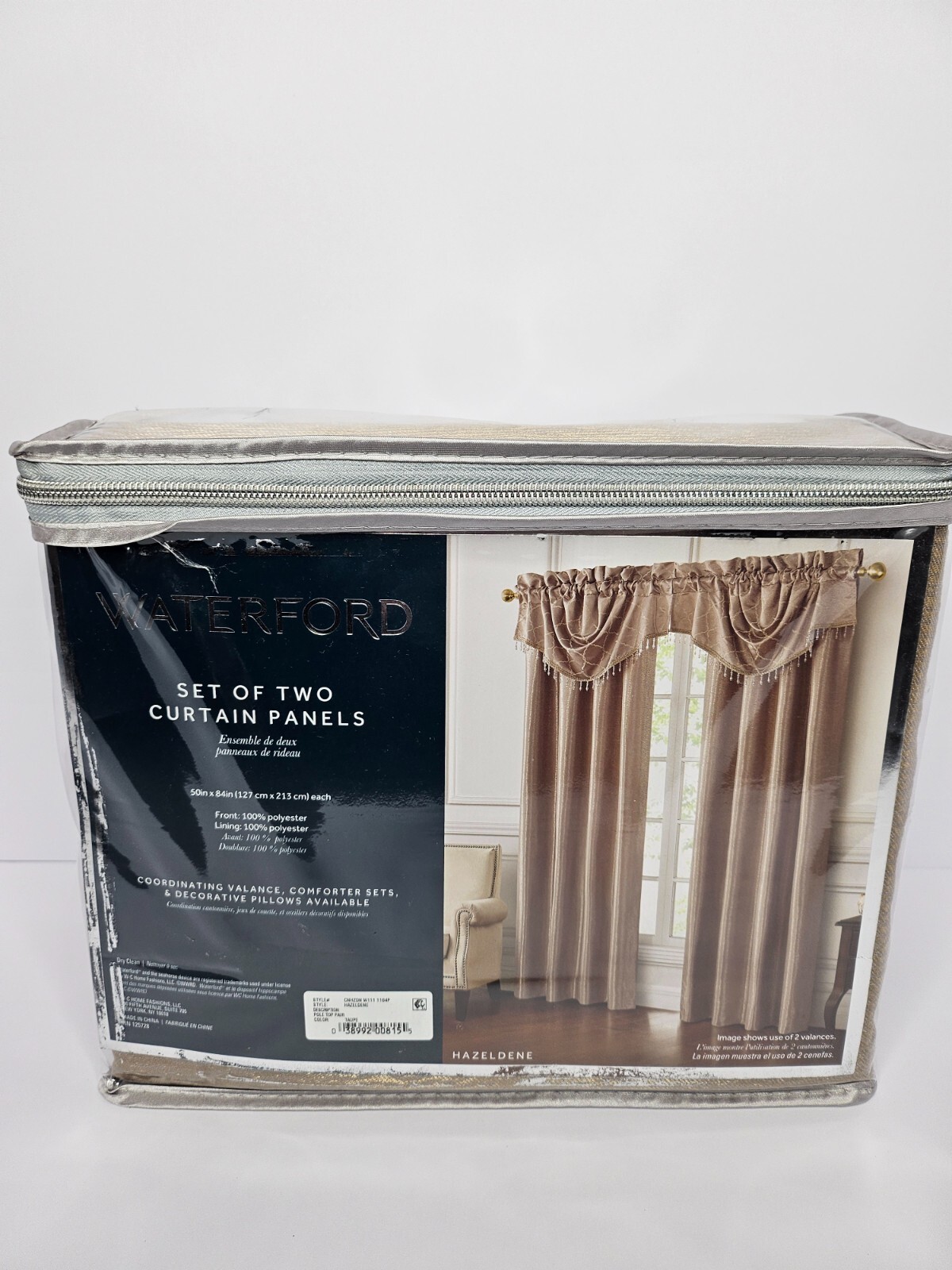 Waterford Hazeldene Curtain Panels Two Drapes 50″ X 84″ Taupe New