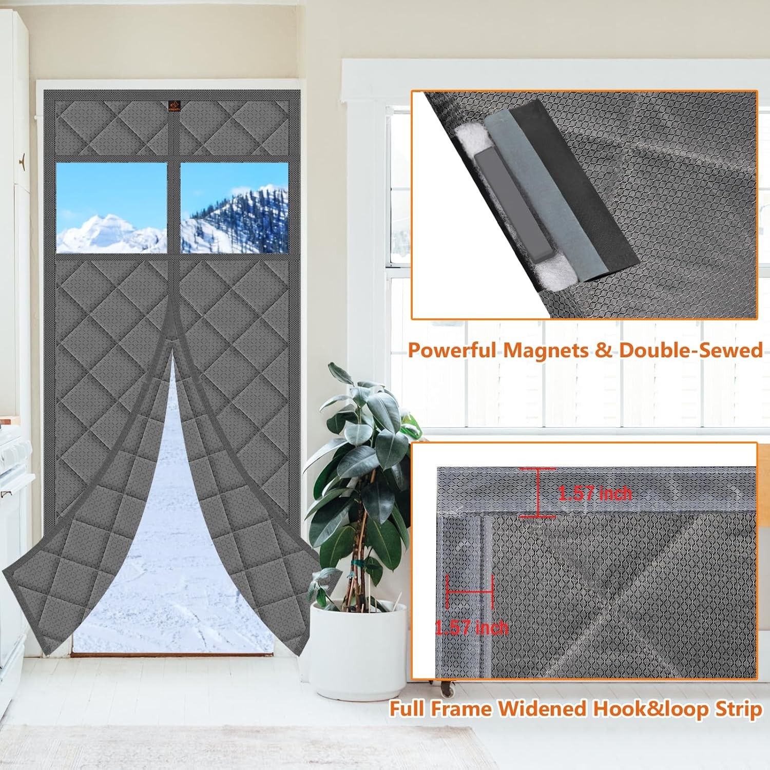 Magnetic Thermal Door Curtain, 36 X 80 Inch Insulated Door Cover Thickened