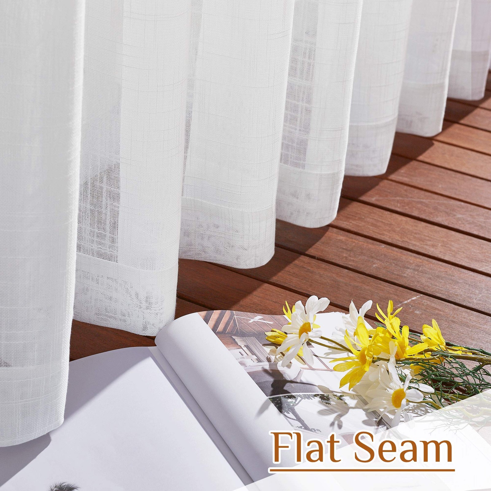 White Curtains 84 inches Long for Living Room, Rod Pocket & Back Tab Semi Sheer