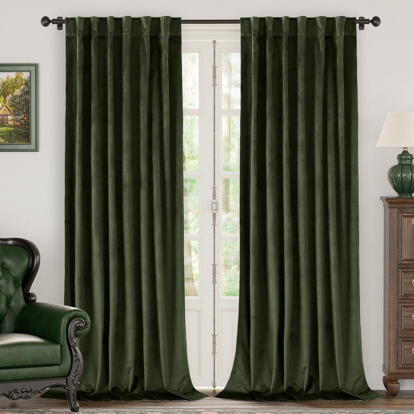 BGment Olive Green Velvet Curtains 84 52″W x 84″L (Pack of 2),