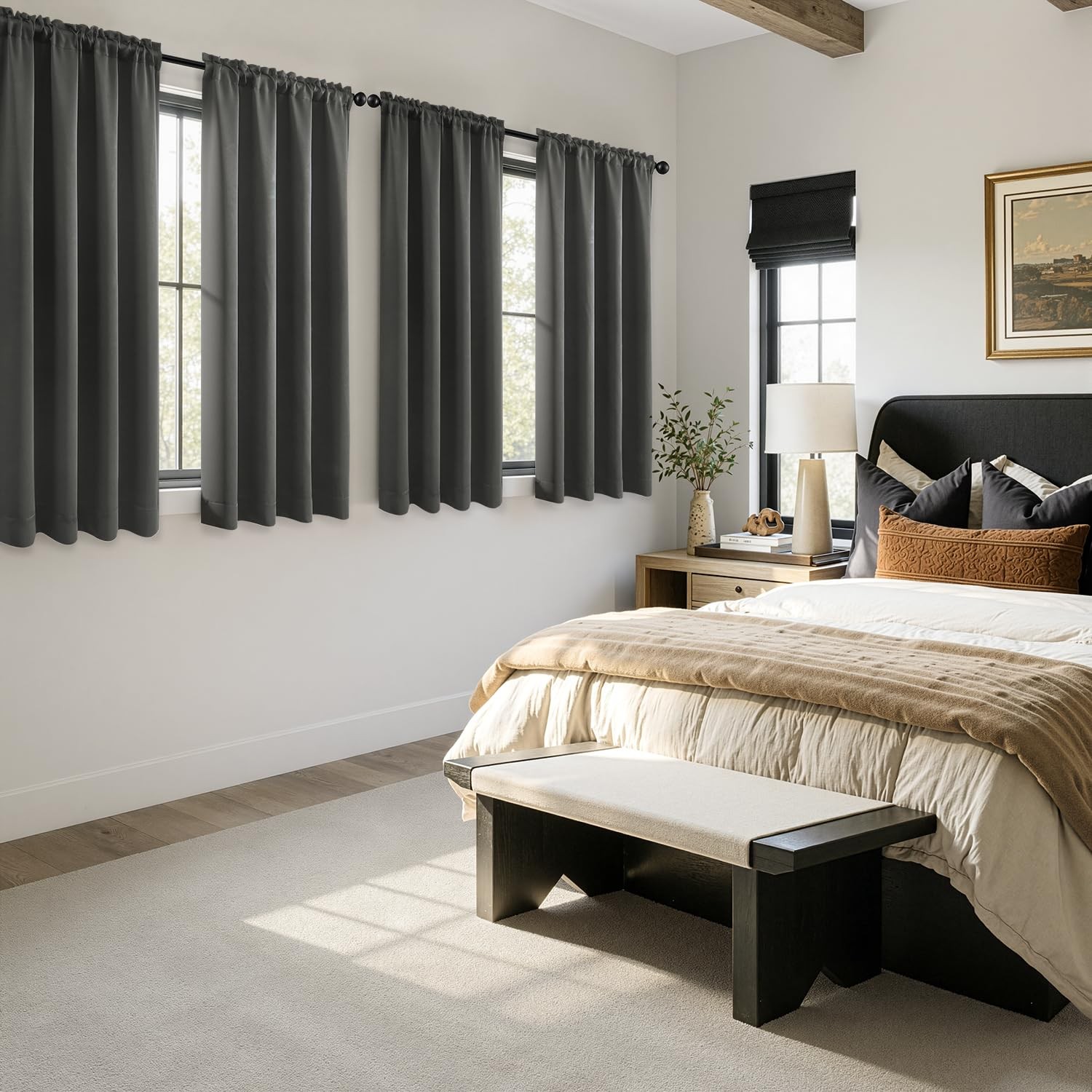 Blackout Curtains 4 Panels Sets Dark Grey 63 Inch Length, Top and Bottom Rod …
