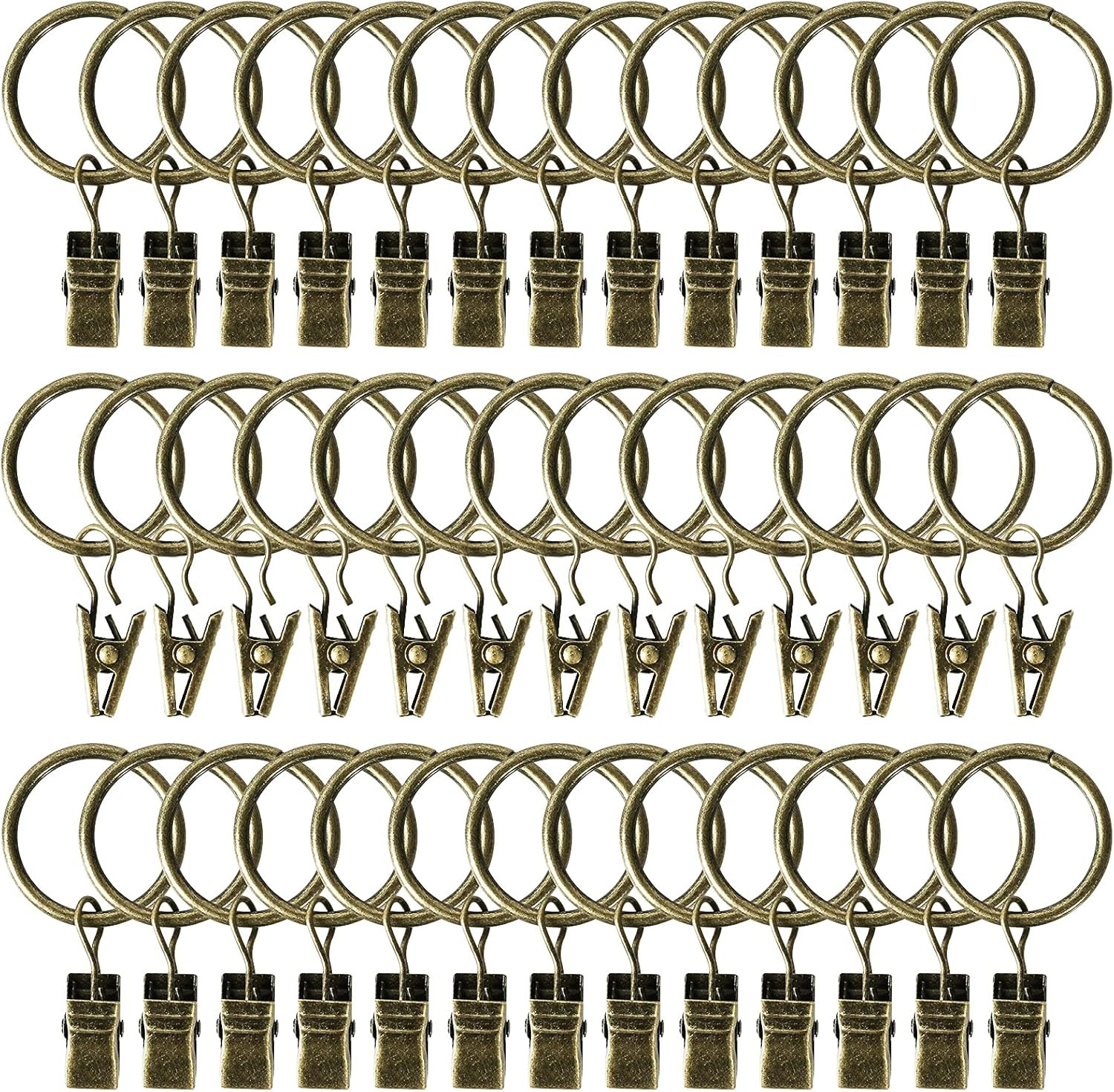 44 Pack Curtain Rings with Clips Hooks 1 Inch Rustproof Matte Metal Stainless