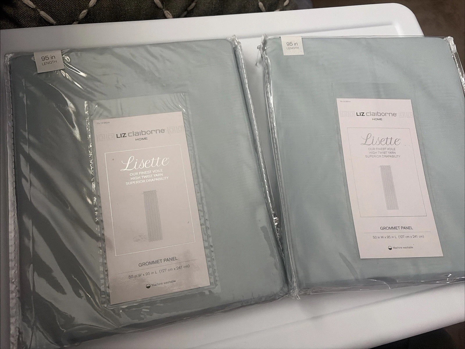 Lot 2 Liz Claiborne Lisette Grommet Panel 50” W X 95” L Sheer Aqua Dust New