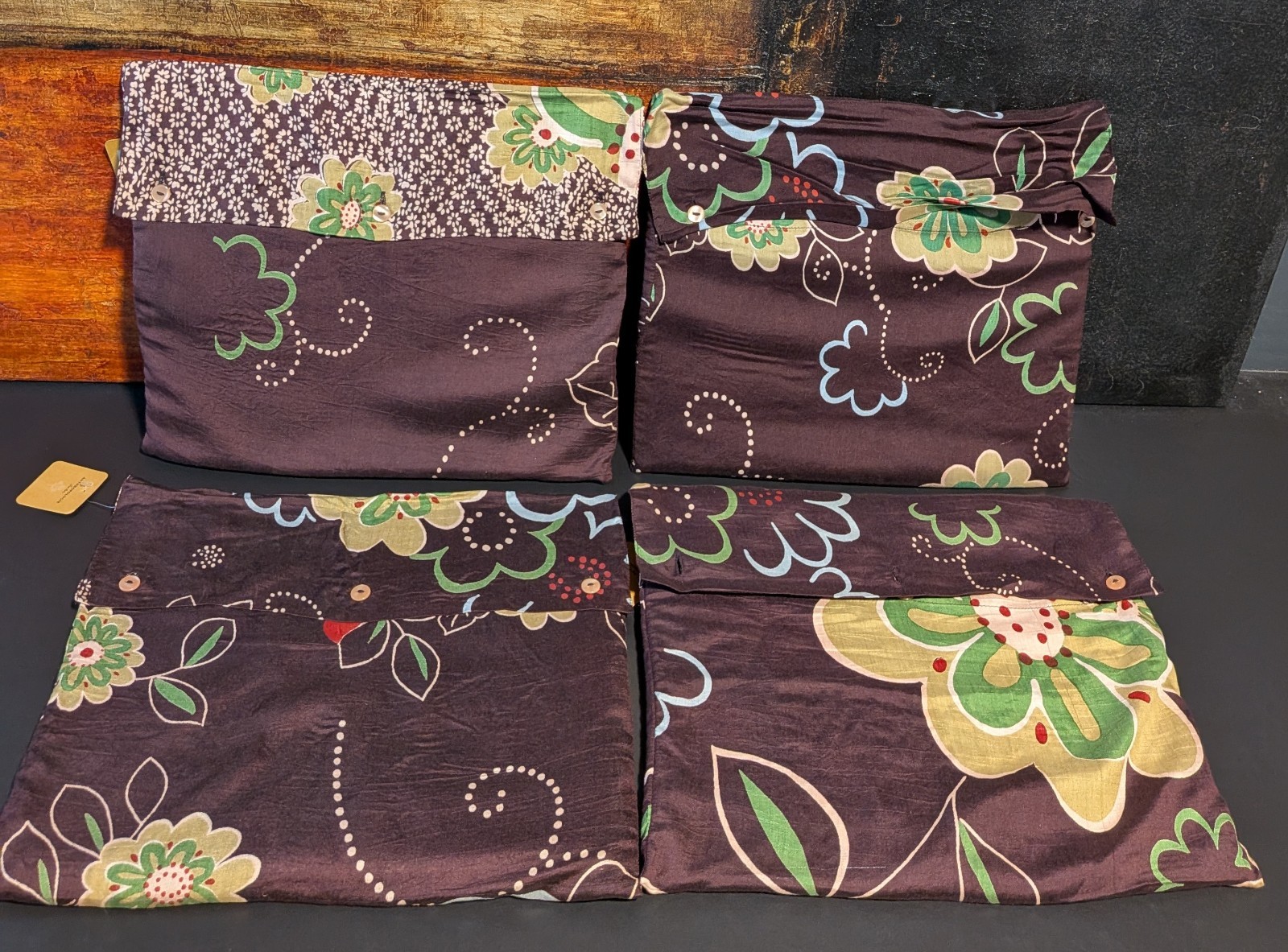 Anthropologie Silk Blend Brown Floral Curtains 42×84 Set of 4 Single Panels NWT