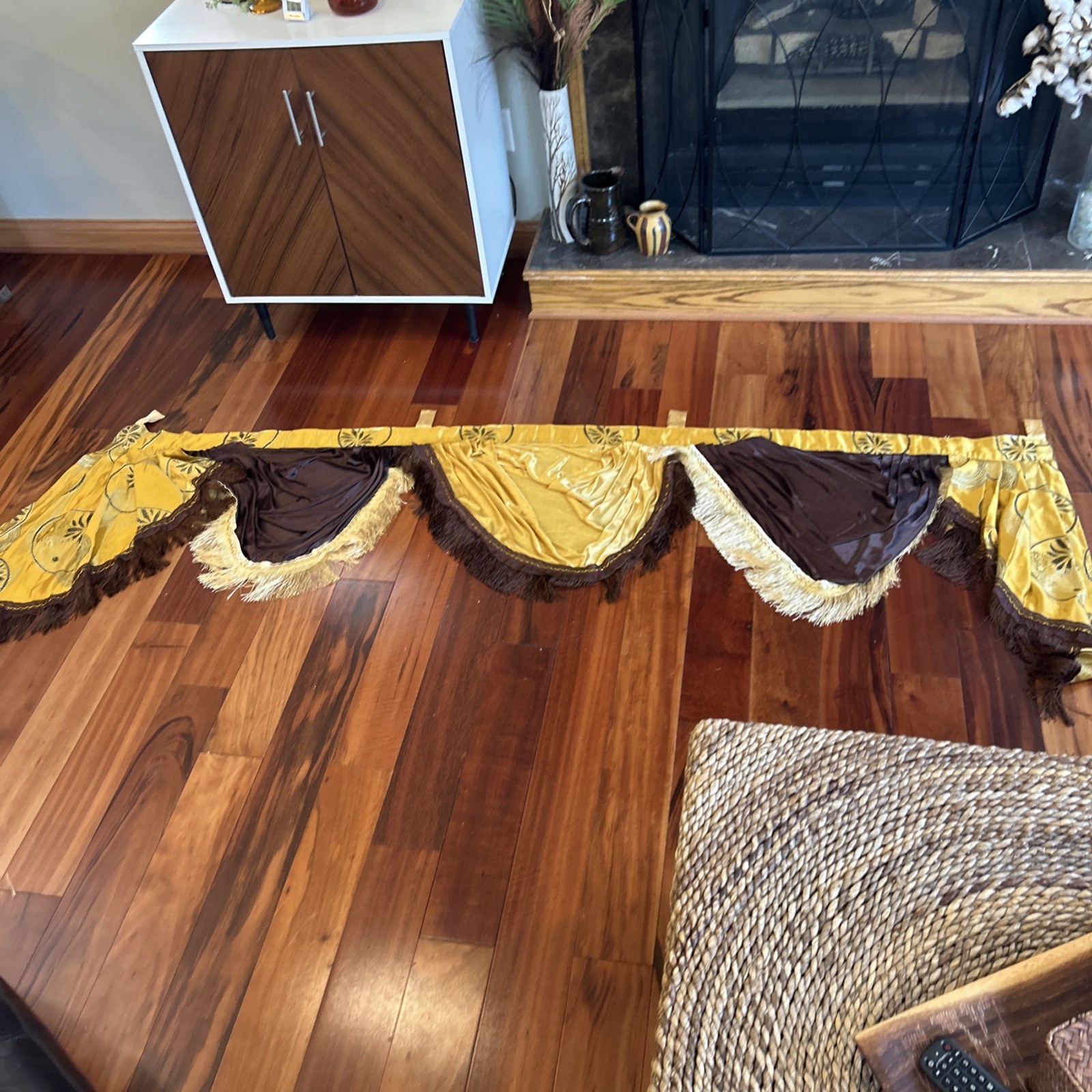 Victorian Gold Brown Waterfall Valances Bullion Fringe 89” X 20” + 3” Fringe