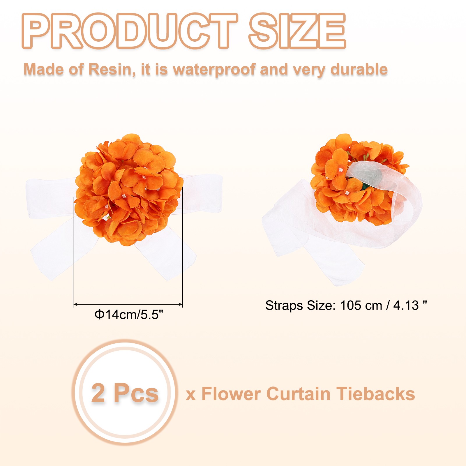 2 Pcs Flower Curtain Tiebacks Artificial Floral Drapery Holdbacks Orange