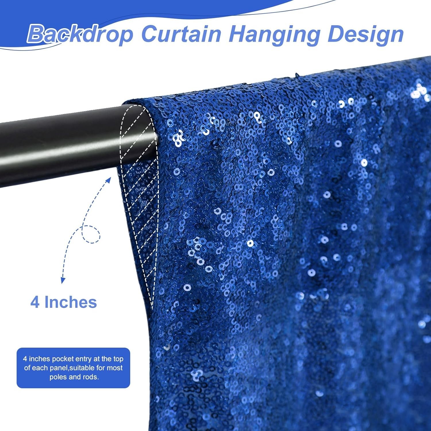 Royal Blue Sequin Backdrop Curtains,2 Panels 2FTx8FT Blue Curtain Backdrop Gl…