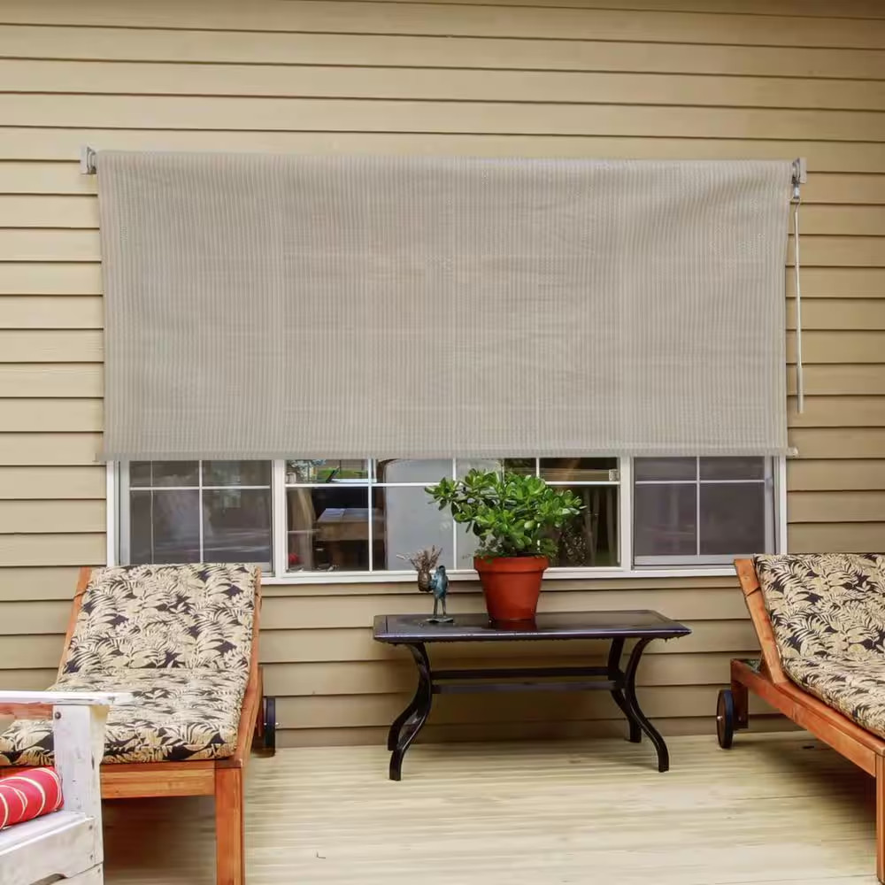 Driftwood Dark Brown Cordless Outdoor Patio Roller Shade 96 In. W X 72 In. L
