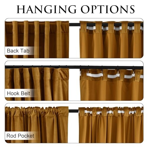 Gold Curtains with Back Tab & Hook Belt, 52″W x 84″L (Pack of 2) Mustard Gold