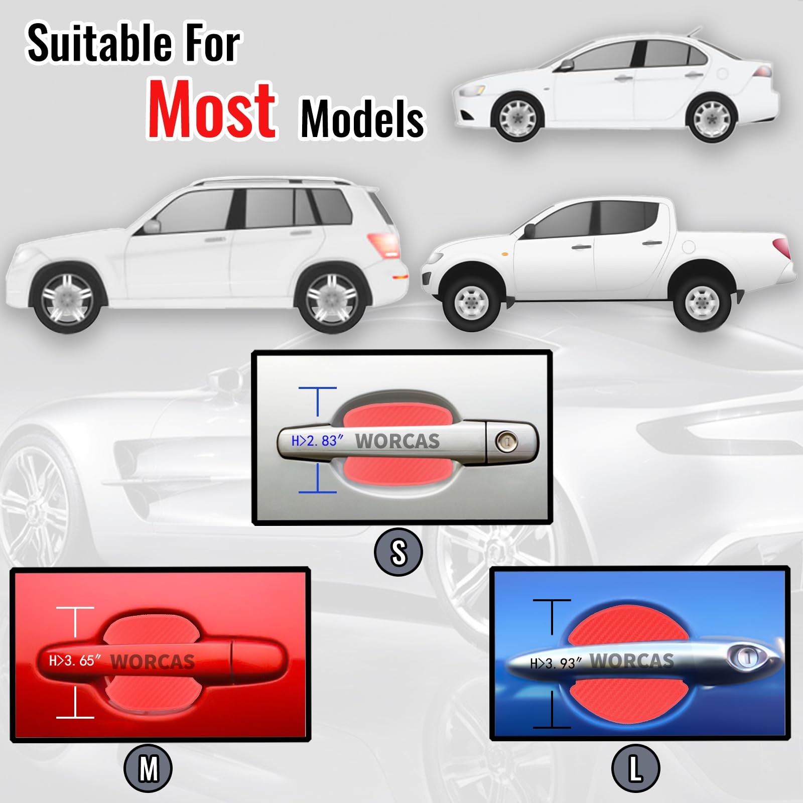 3D Carbon Fiber Car Door Handle Scratch Protectors 4 Pack Red Pads