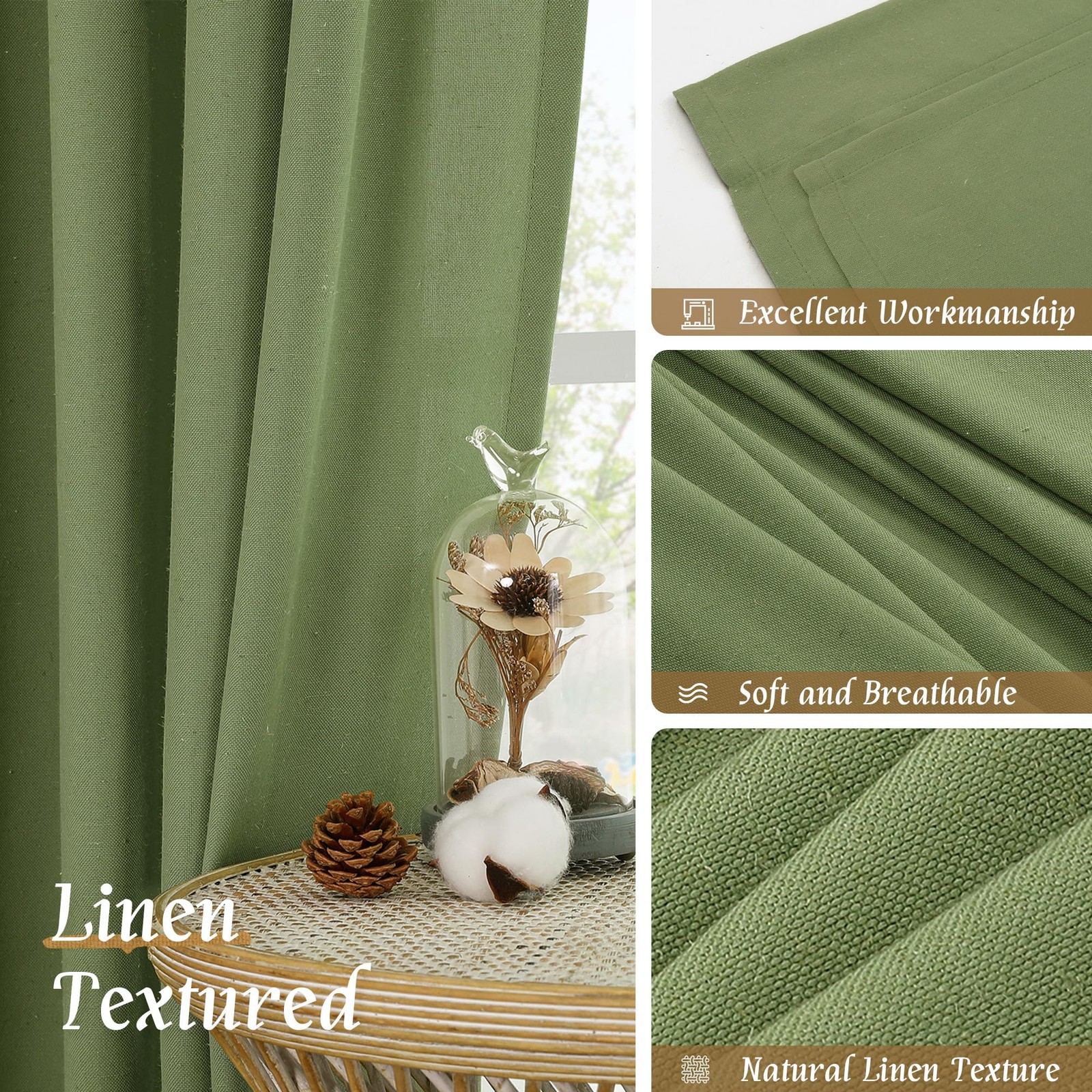36 Inch Length Linen Curtains for Cafe, Light Filtering Linen Textured Panels…