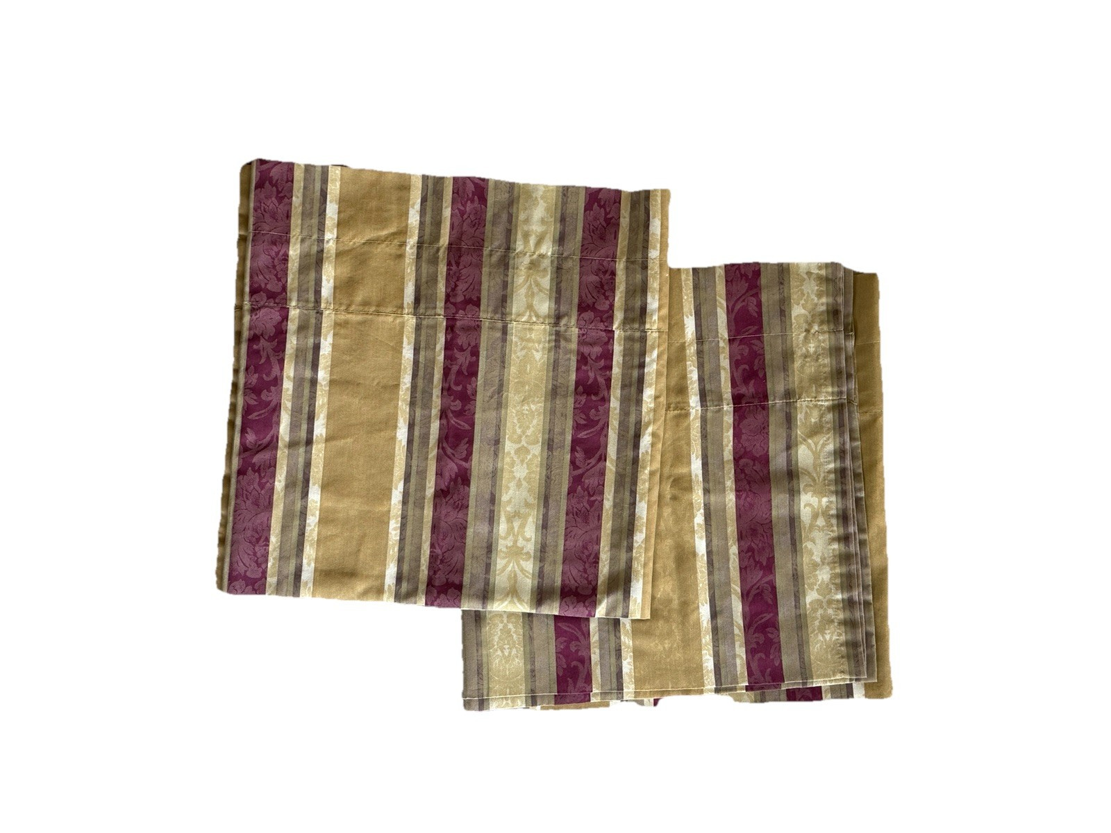 Pair Vintage Striped Valances Maroon Tan Green Jacquard Print Curtains Short 2
