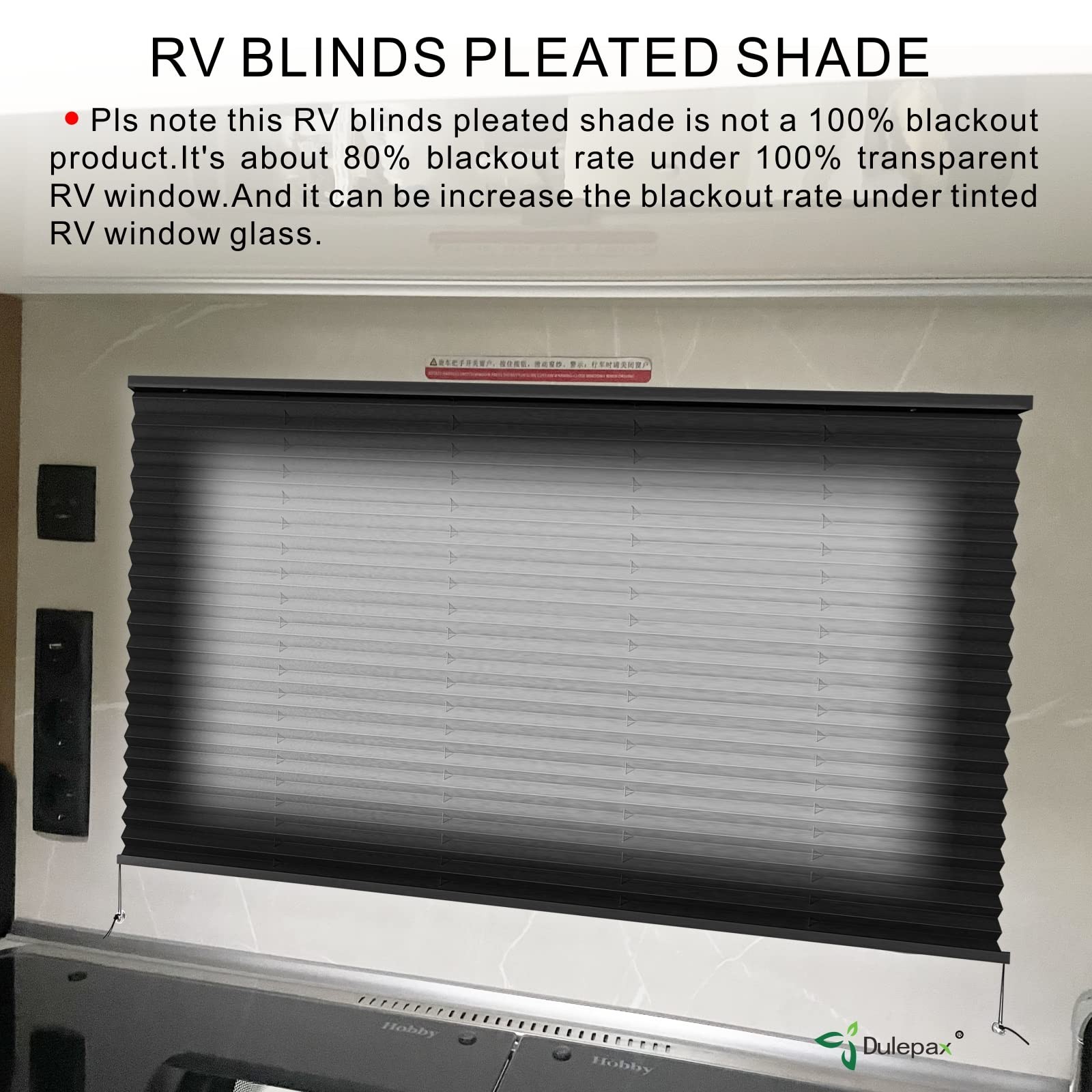 Dulepax RV Blinds – Pleated Shades, 14″ W x 24″ L Black RV Window Shades for …