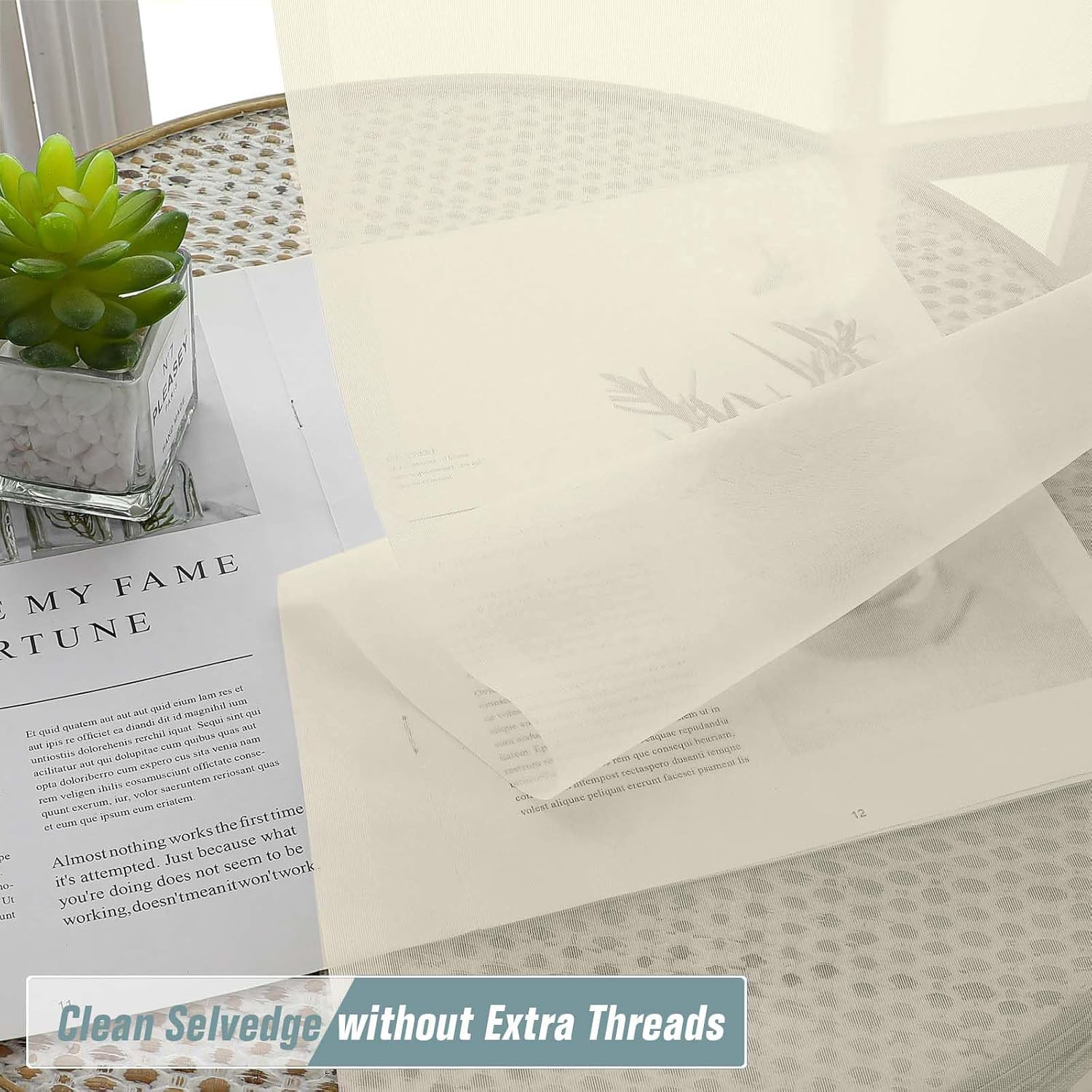 Cream Valances for Windows 14 Inch Length 2 Panels Set, Small Voile Sheer Curtai