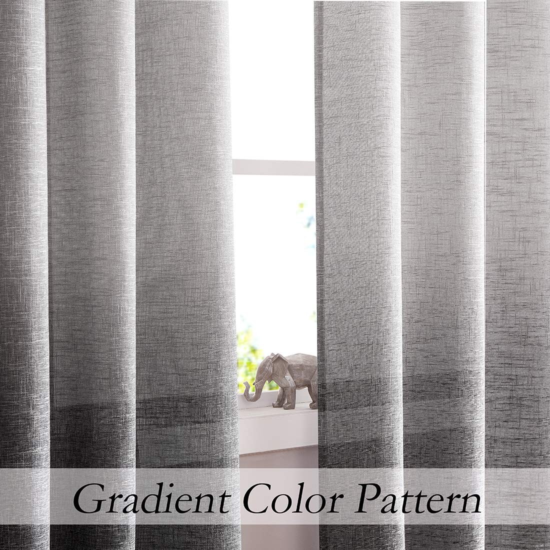 Ombre Window Curtain Panel Linen Gradient Print on Rayon Blend Fabric Backtab…