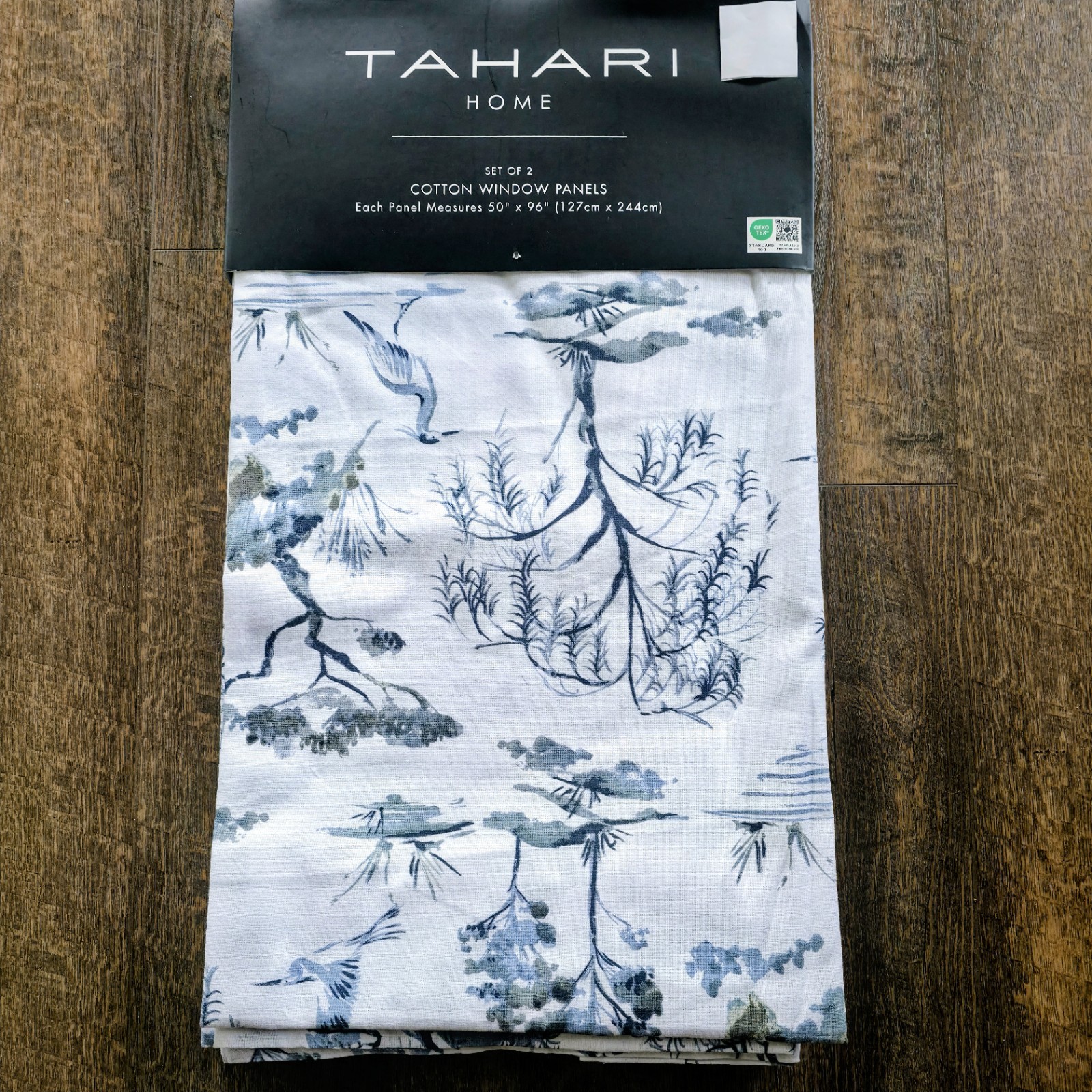 Tahari set of 4 Curtains 50×96 Cotton NatureTree Sketch Crane Panels NEW