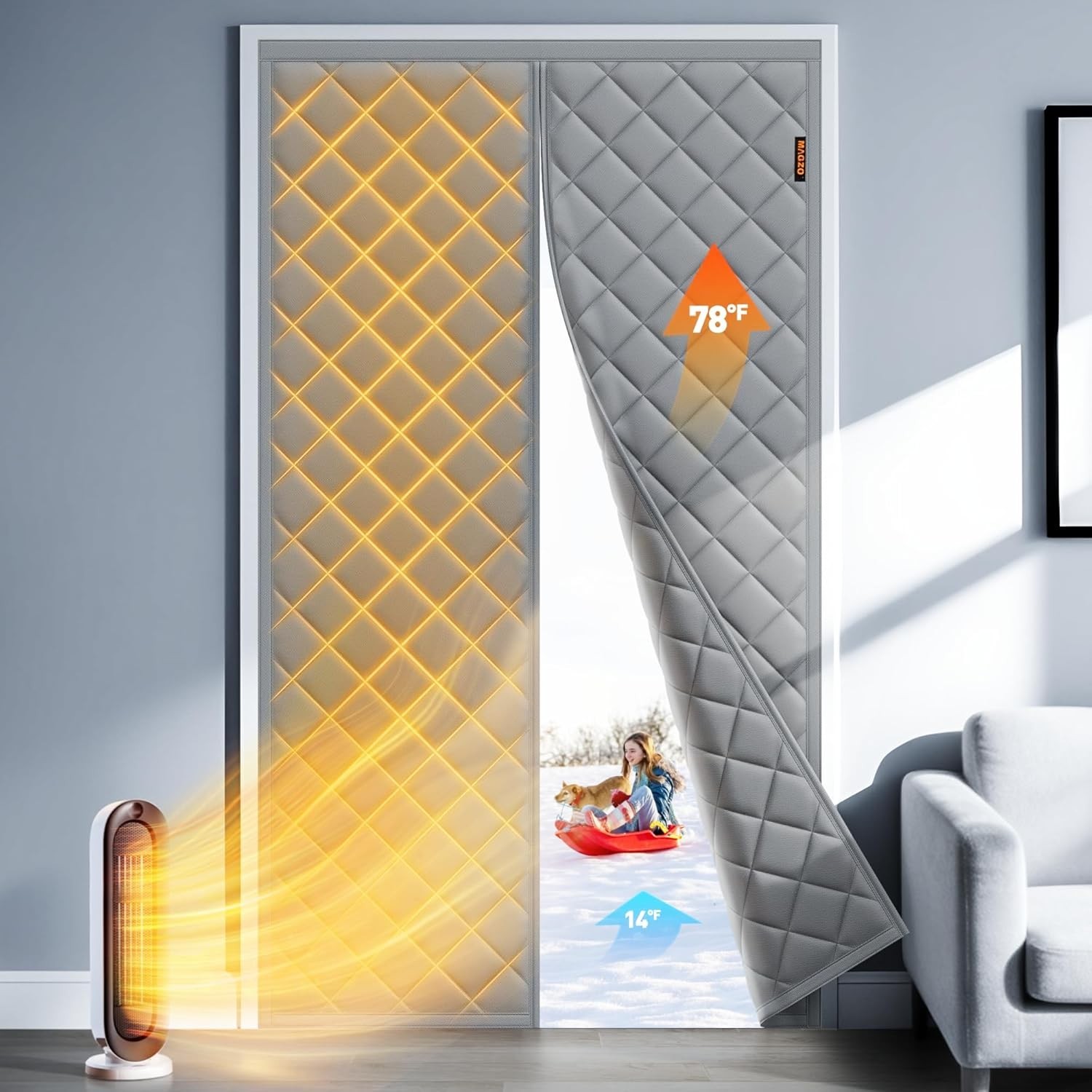 Magnetic Thermal Insulated Door Curtain Fits Door Size 36″ x 80″ Oxford Cloth