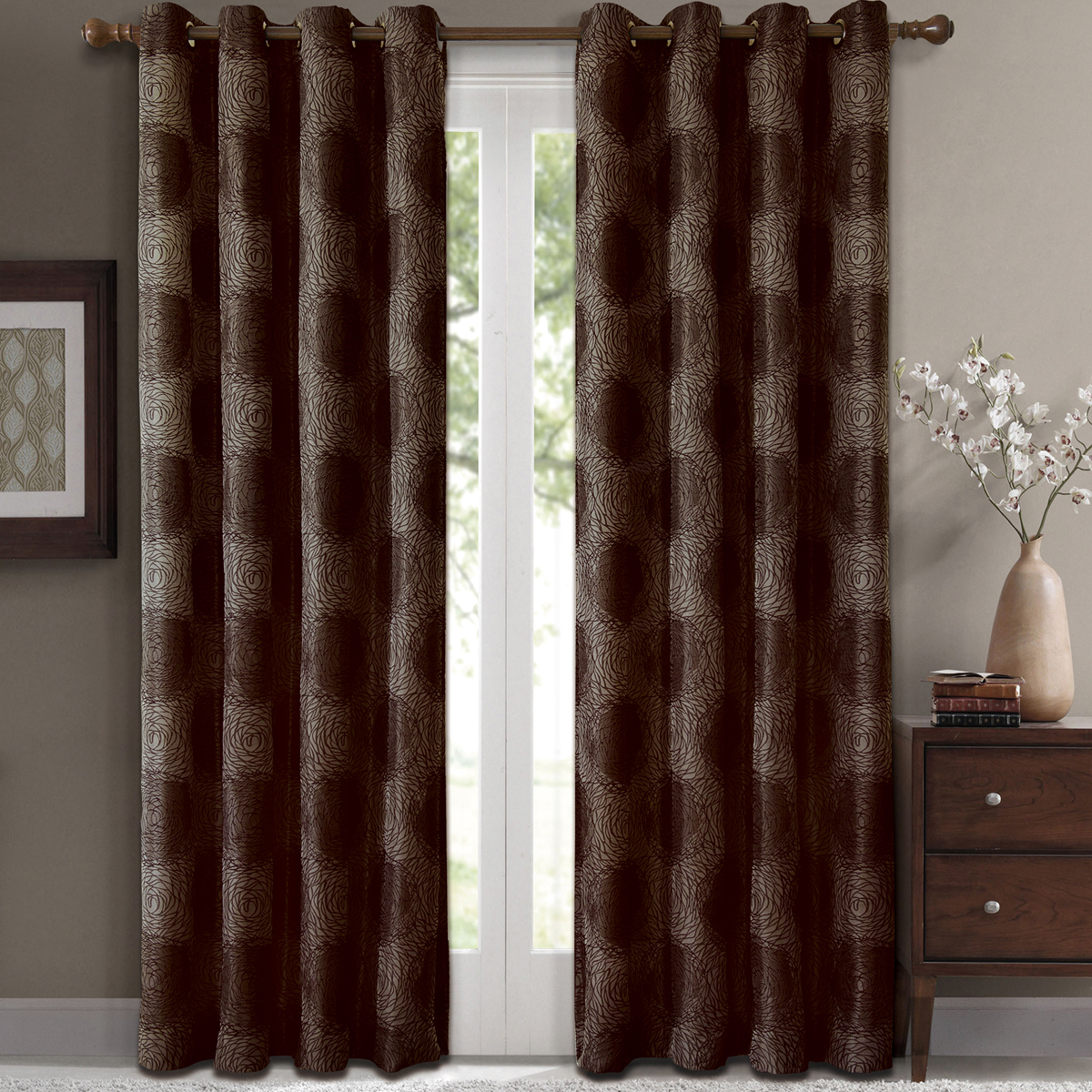 2 Panels 52 x 63″ Lexington Jacquard Grommet Window Drapes & Curtains