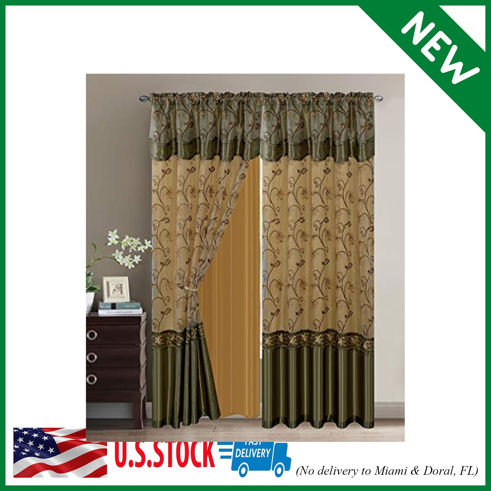 Fancy Collection Embroidery Curtain Set 1 Panel Drapes with Backing & Valance (S
