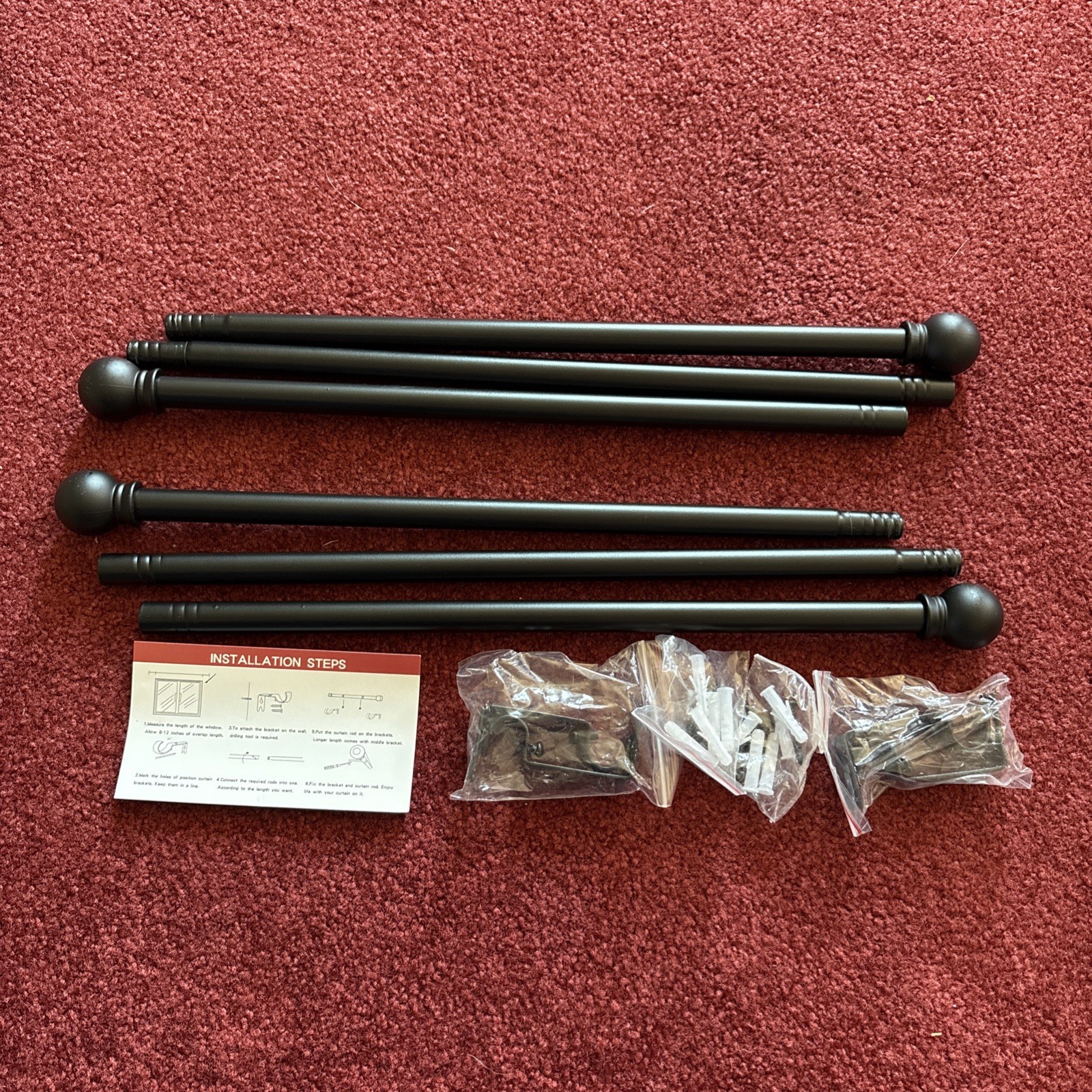 2 Pack Curtain Rods for Window 32 and 48, Black 5/8 inch Splicing Single Wind…