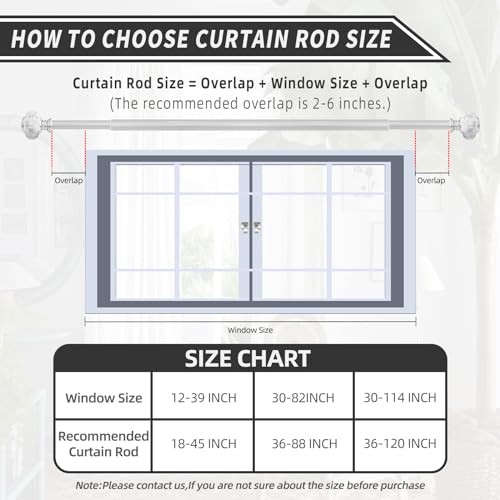 Sliver Curtain Rod for Windows 66 to 120 Inches(5.5-10ft): 1 36-120″ Silver