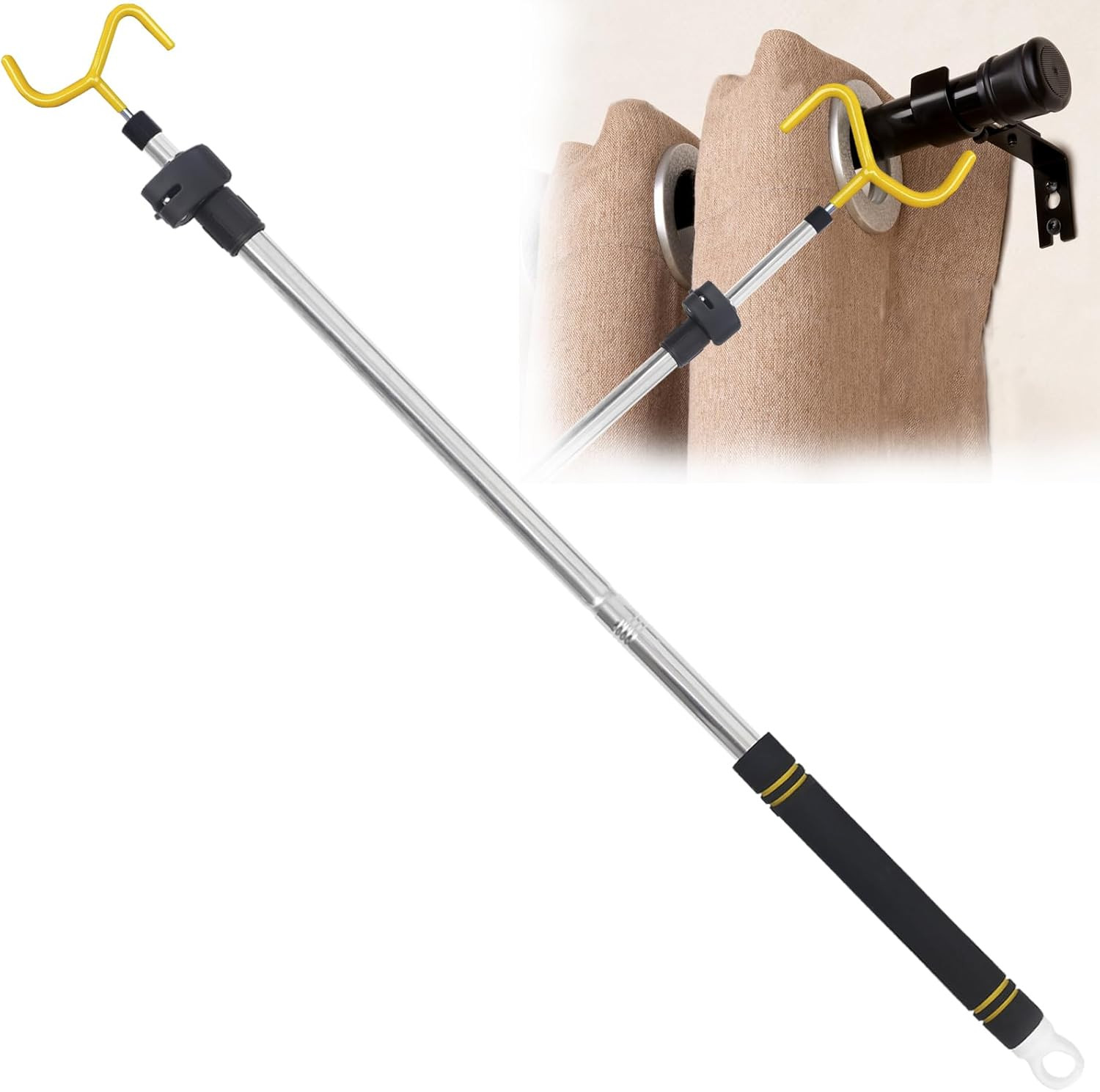 Drapery Pull Rod, Curtain Pull Rod for Curtains Drapes Telescopic Adjustable 36″