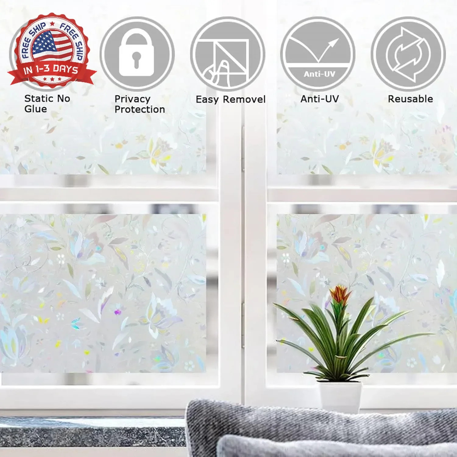 LEMON CLOUD Window Film, Decorative Window Privacy Film, 3D Stained Glass Window